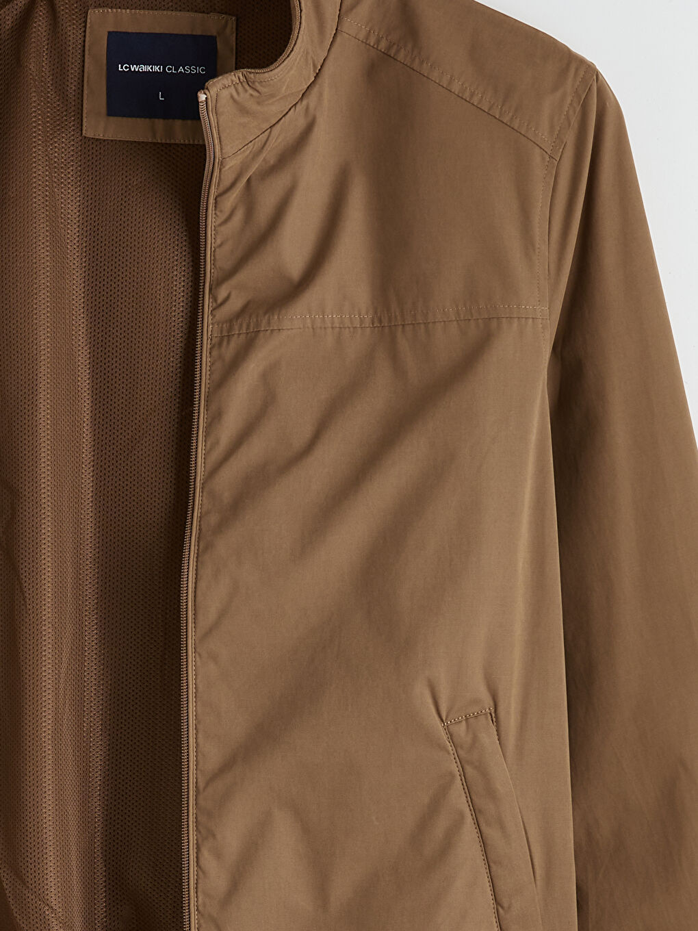 Kahverengi Standart Kalıp Dik Yaka Erkek Mont-1