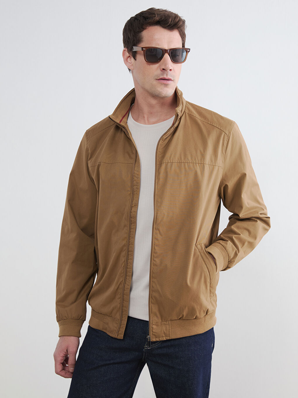 Kahverengi Standart Kalıp Dik Yaka Erkek Mont