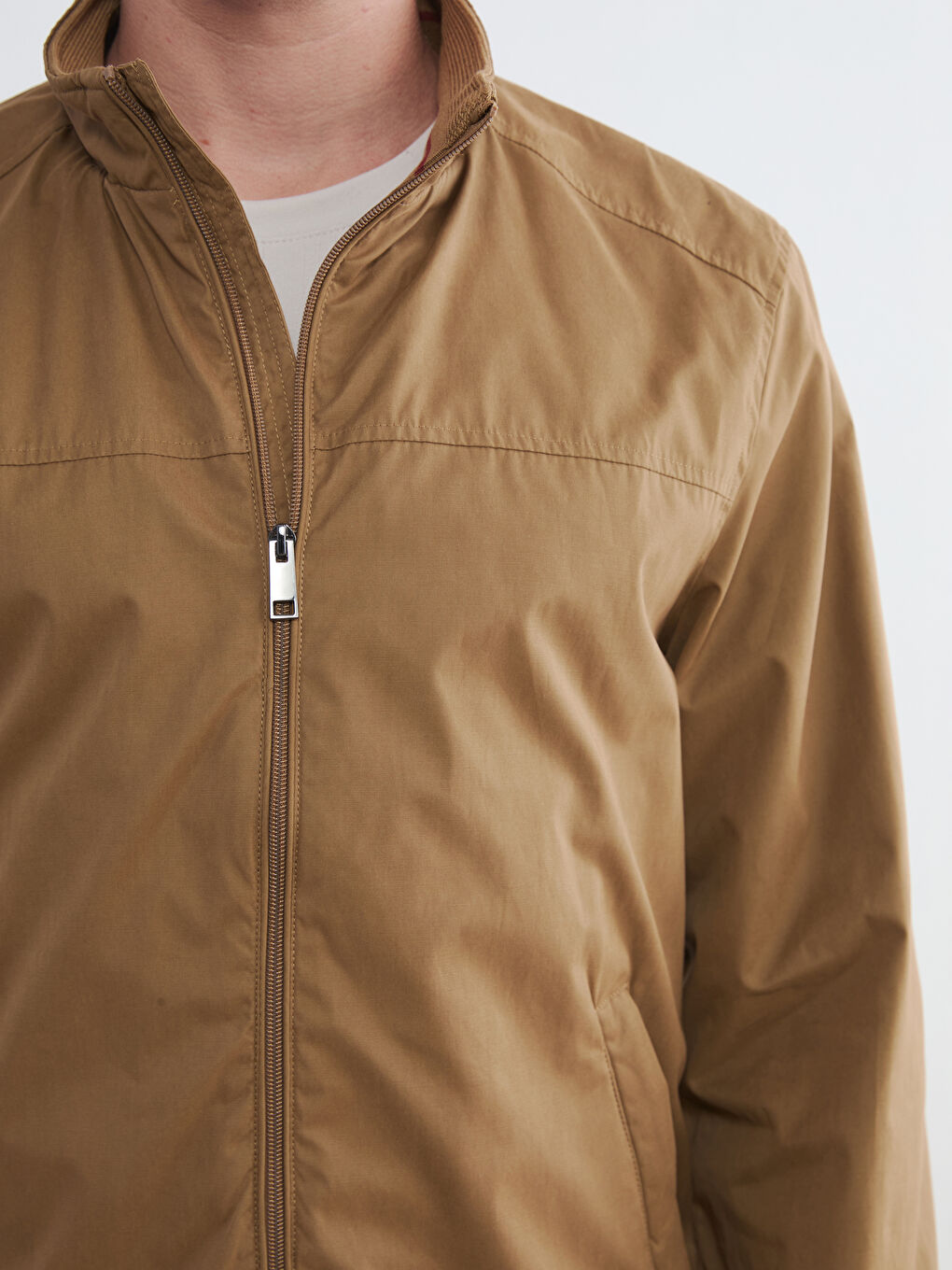 Kahverengi Standart Kalıp Dik Yaka Erkek Mont-3