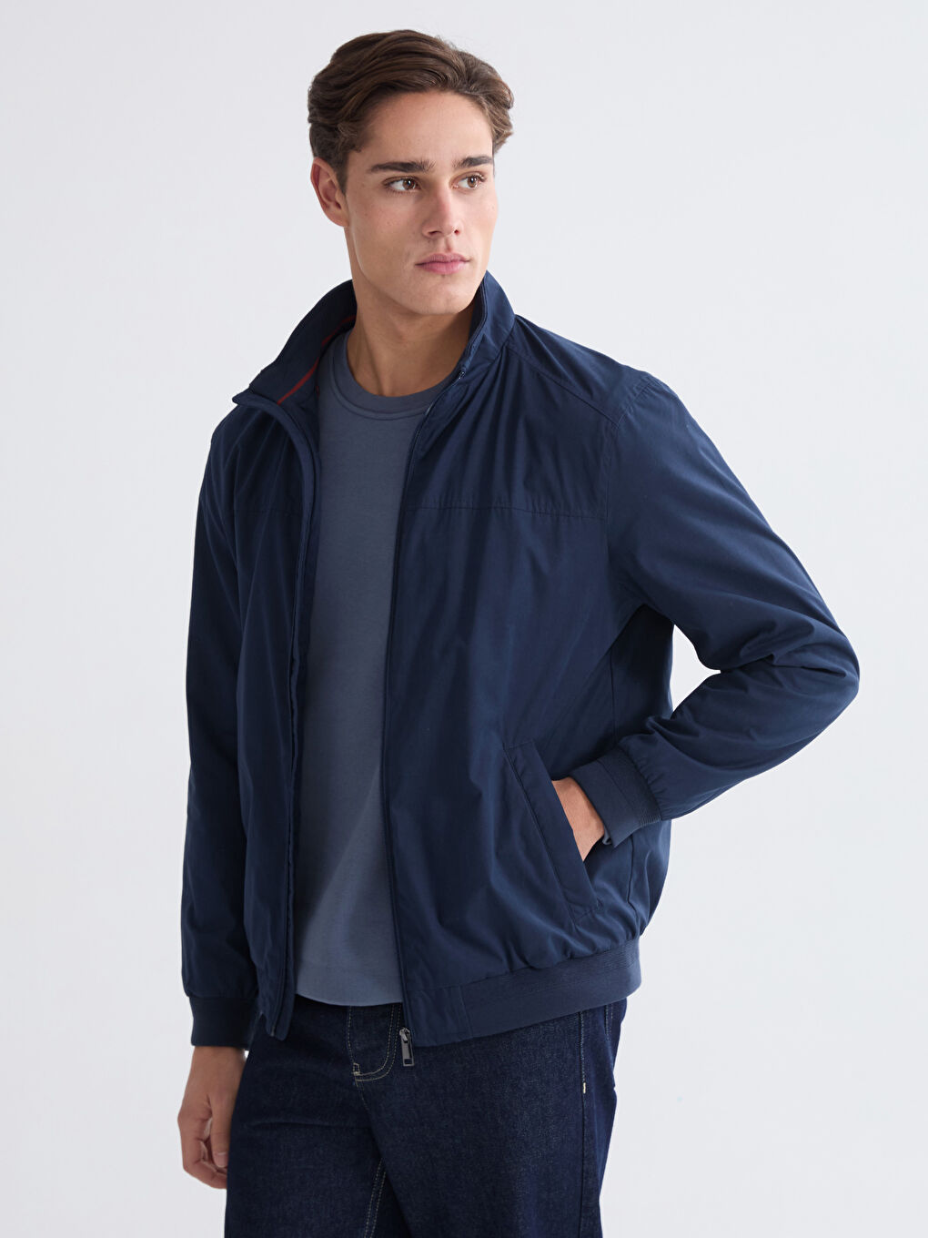 მამაკაცის ქურთუკი სტენდური საყელოთი, რეგულარული ფორმით