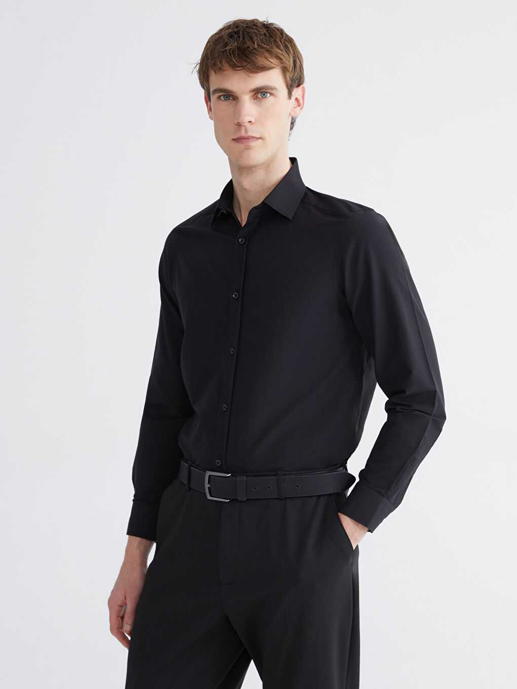 Siyah Slim Fit Uzun Kollu Erkek Gömlek