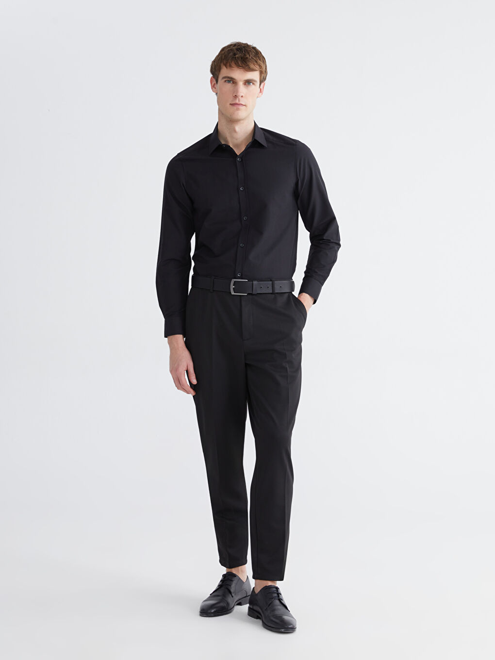 Siyah Slim Fit Uzun Kollu Erkek Gömlek-1