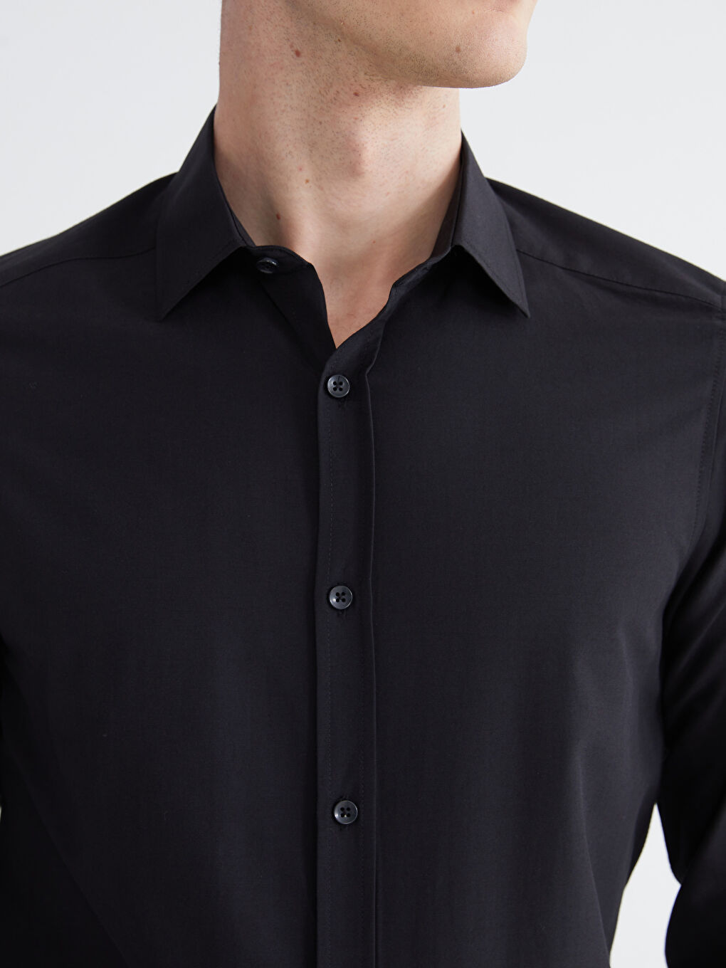 Siyah Slim Fit Uzun Kollu Erkek Gömlek-2