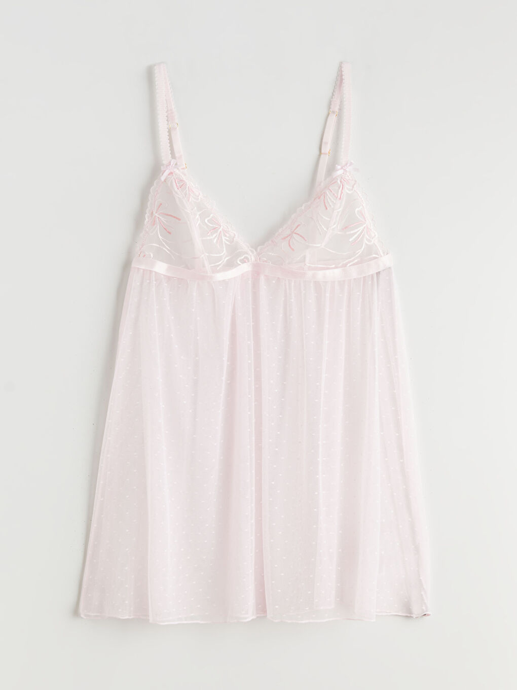 Pembe V Yaka Puantiyeli Askılı Kadın Fantezi Gecelik