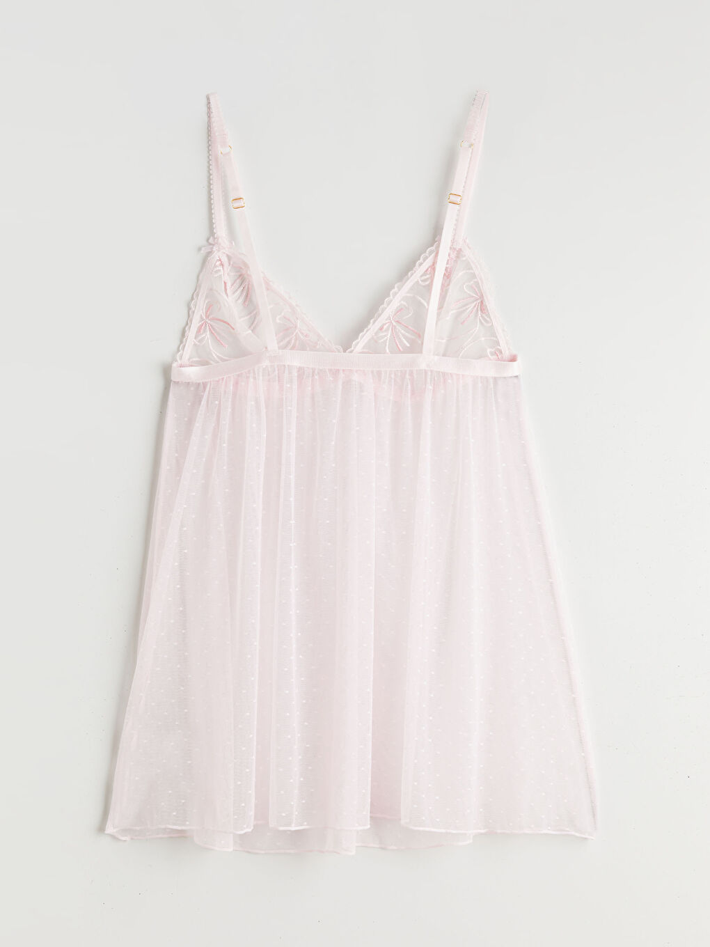 Pembe V Yaka Puantiyeli Askılı Kadın Fantezi Gecelik-1