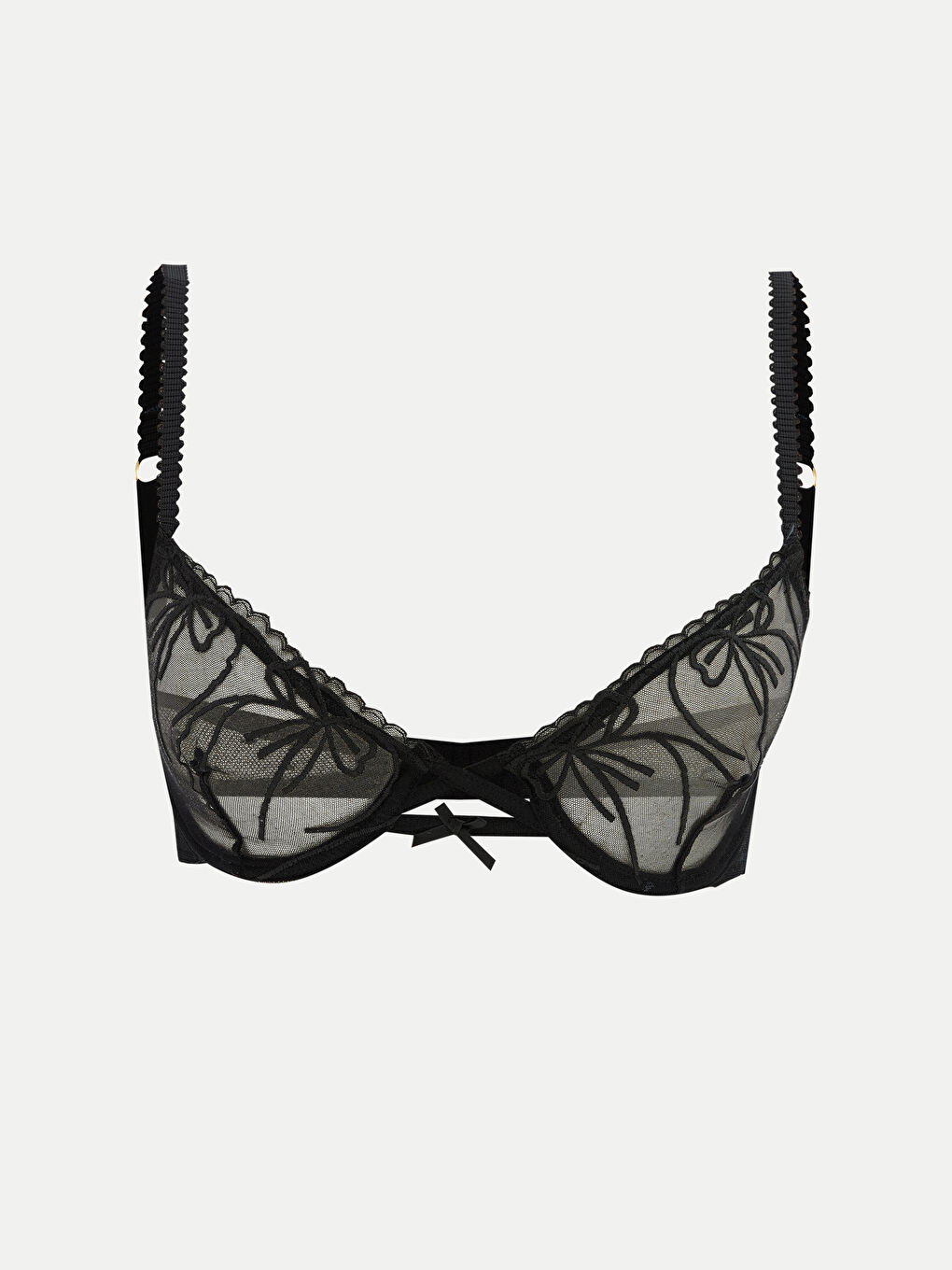 Siyah Balenli Dolgusuz Nakışlı Fantezi Tişört Sütyen