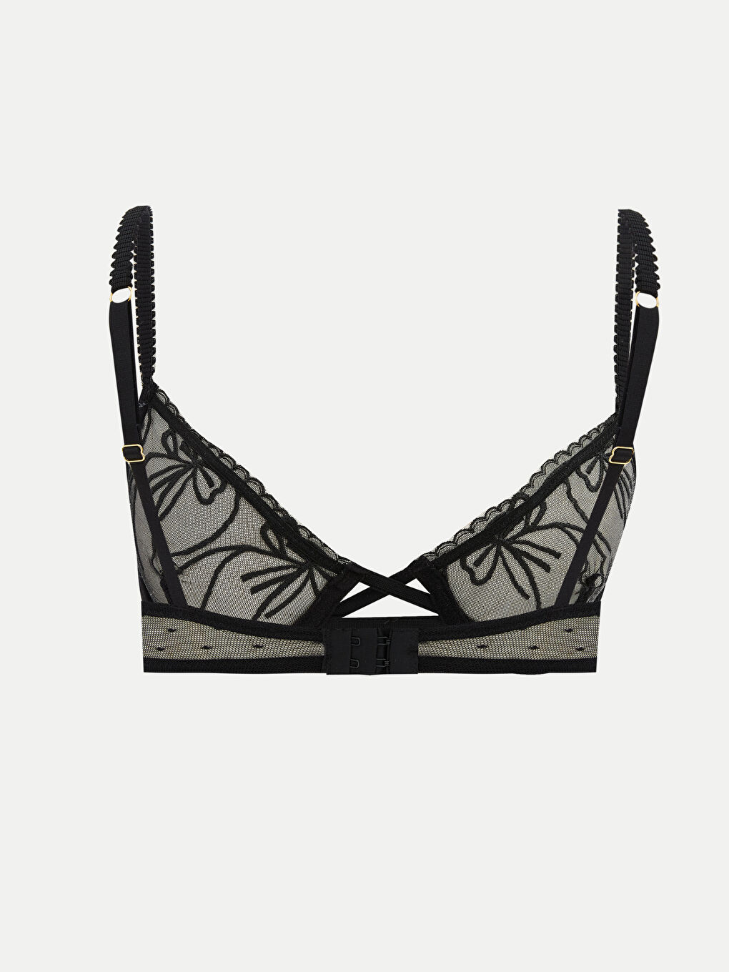 Siyah Balenli Dolgusuz Nakışlı Fantezi Tişört Sütyen-1