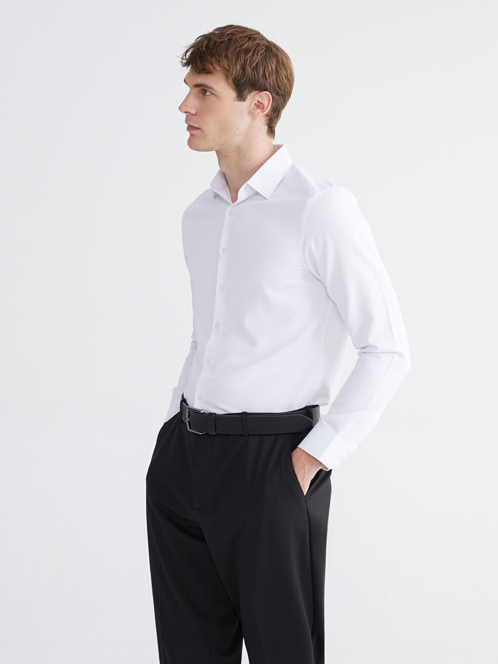 Beyaz Slim Fit Uzun Kollu Armürlü Erkek Gömlek