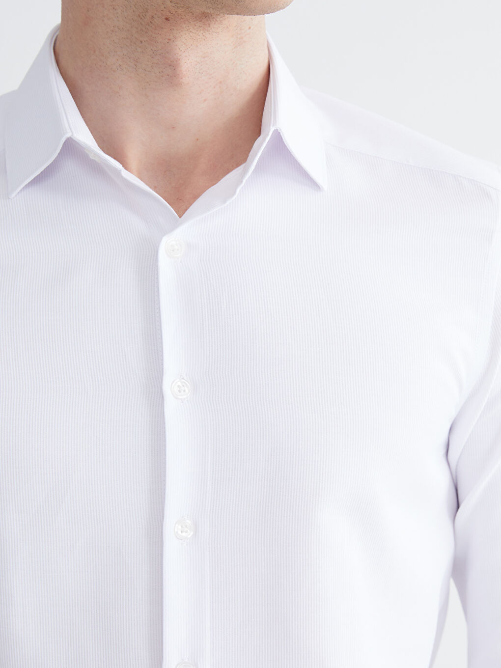 Beyaz Slim Fit Uzun Kollu Armürlü Erkek Gömlek-2