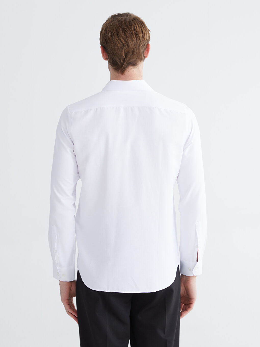 Beyaz Slim Fit Uzun Kollu Armürlü Erkek Gömlek-3