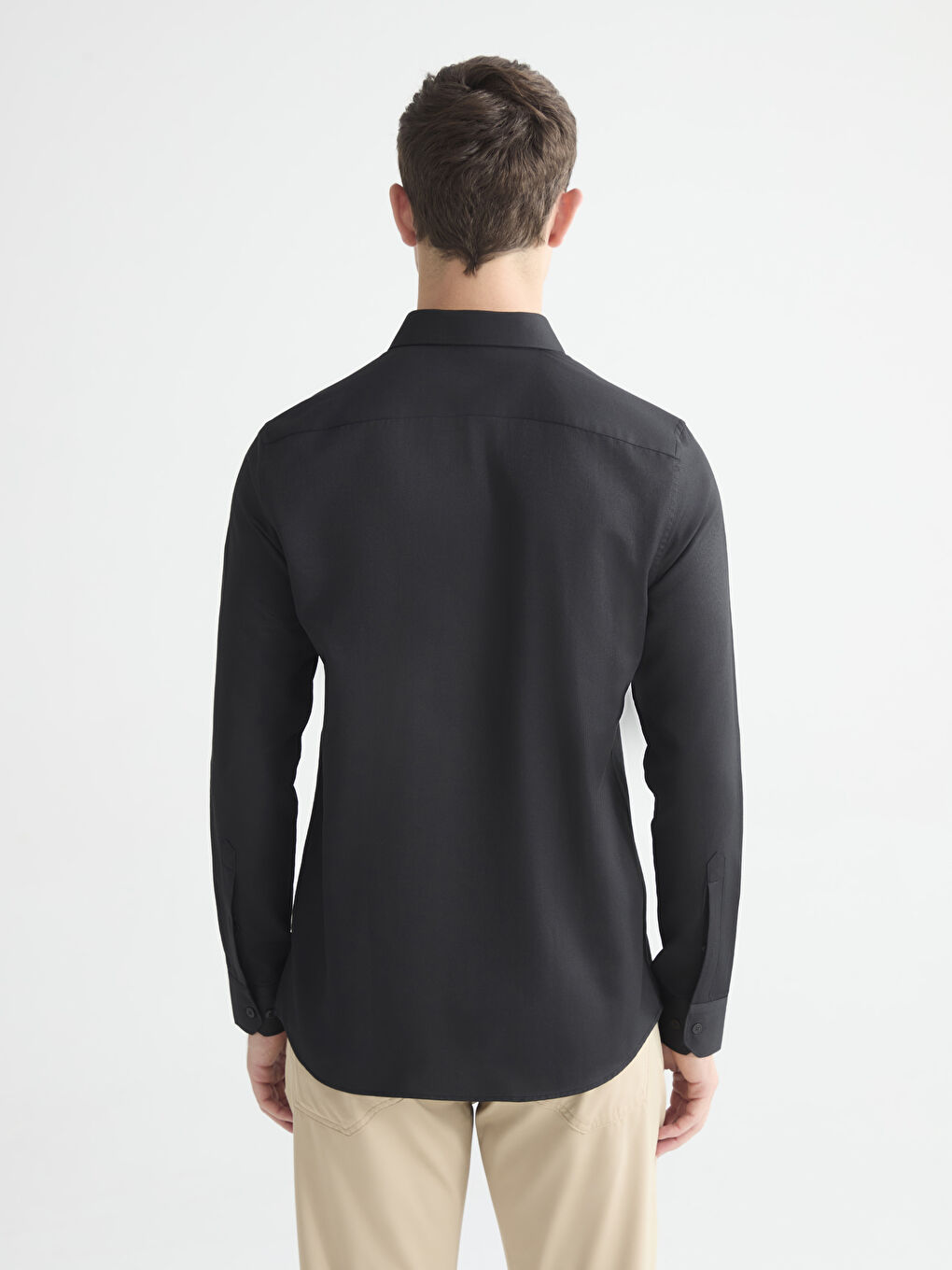 Siyah Slim Fit Uzun Kollu Armürlü Erkek Gömlek-3