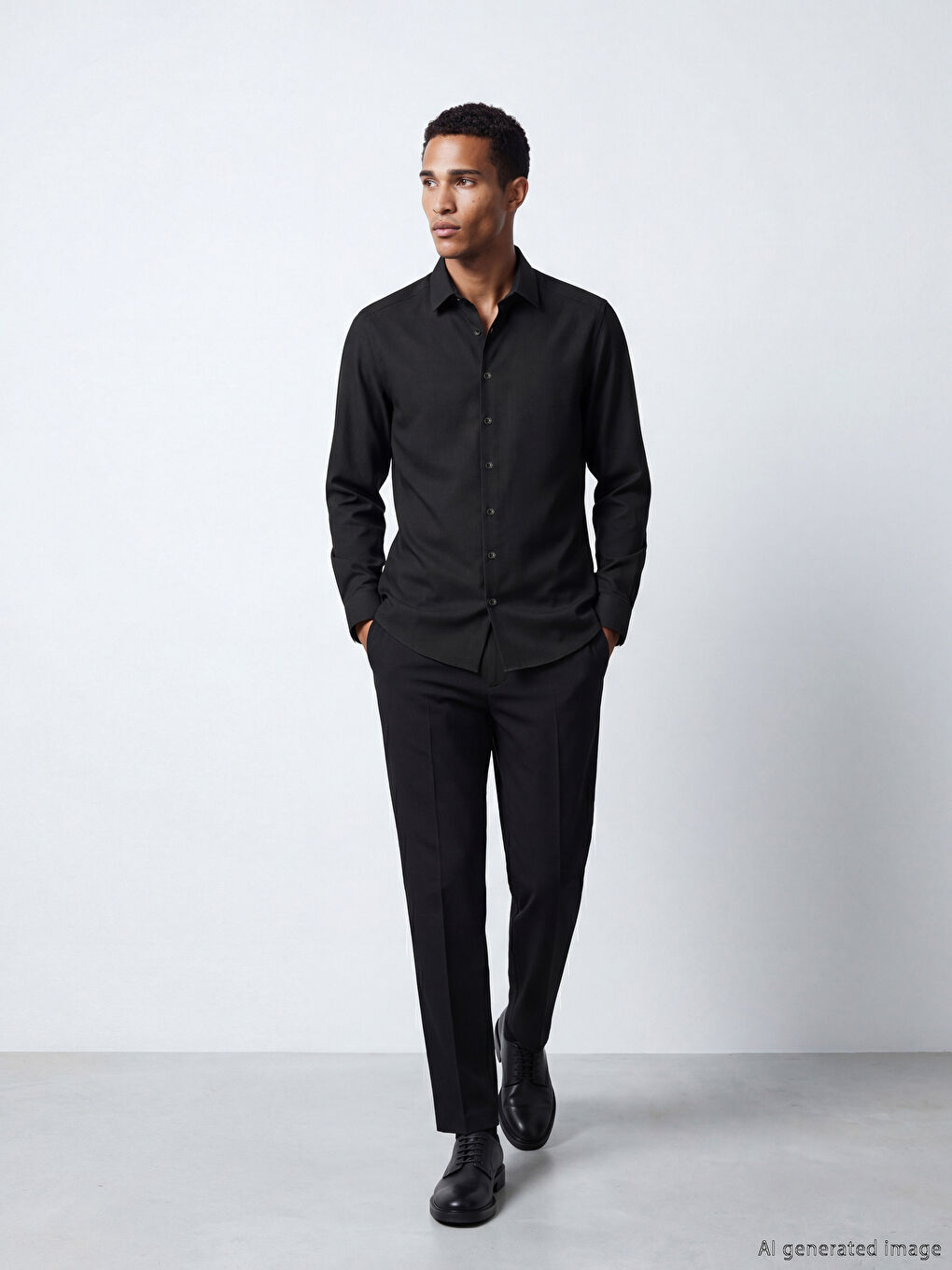 Siyah Slim Fit Uzun Kollu Armürlü Erkek Gömlek-2