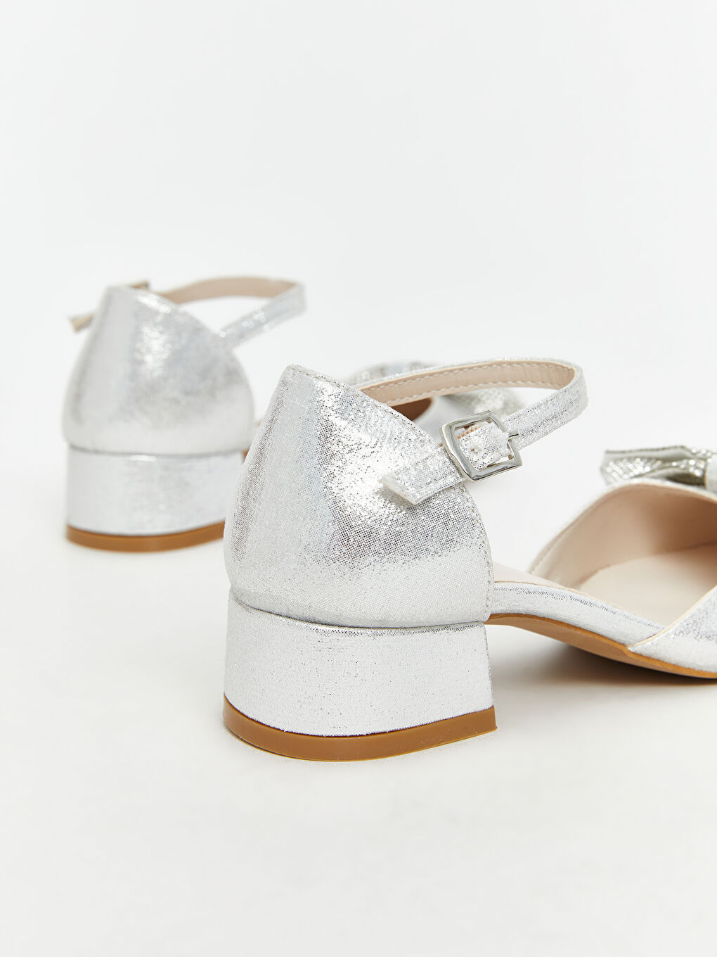 Gri Taşlı Fiyonk Detaylı Kız Çocuk Topuklu Ayakkabı-4