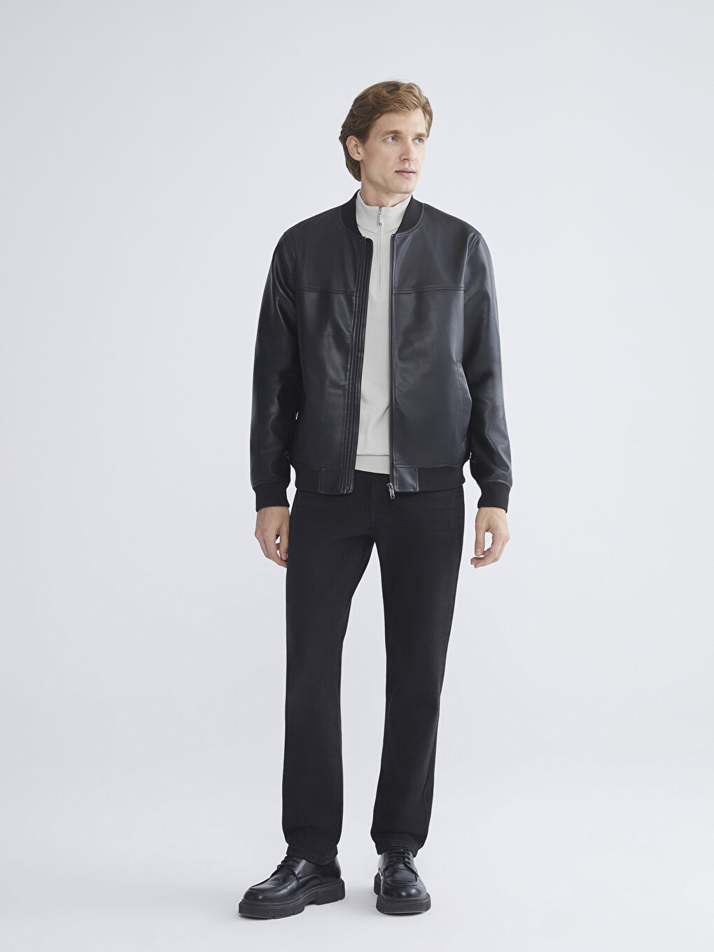 معطف جلد صناعي كلية عادي رجال-2