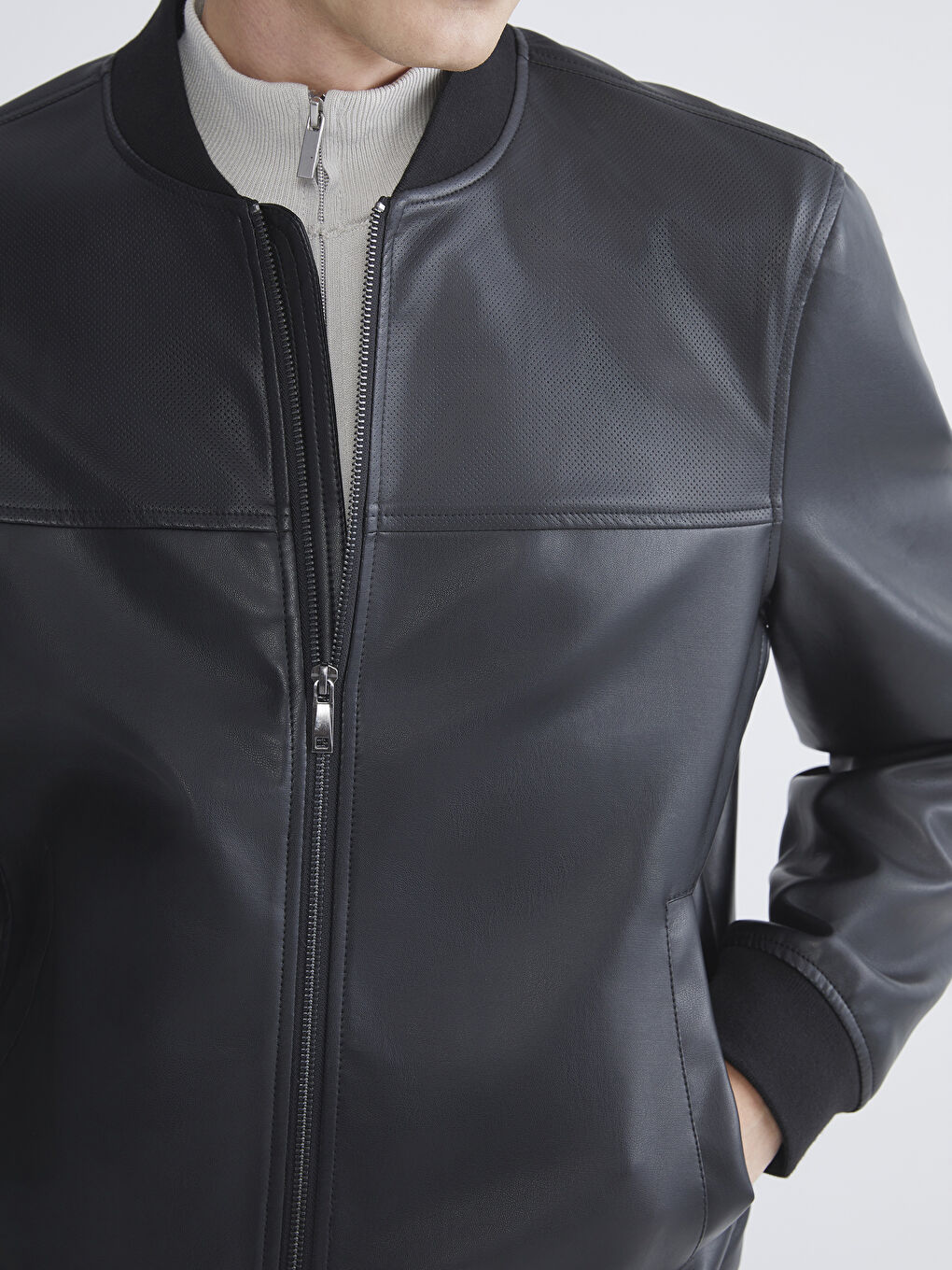 معطف جلد صناعي كلية عادي رجال-4