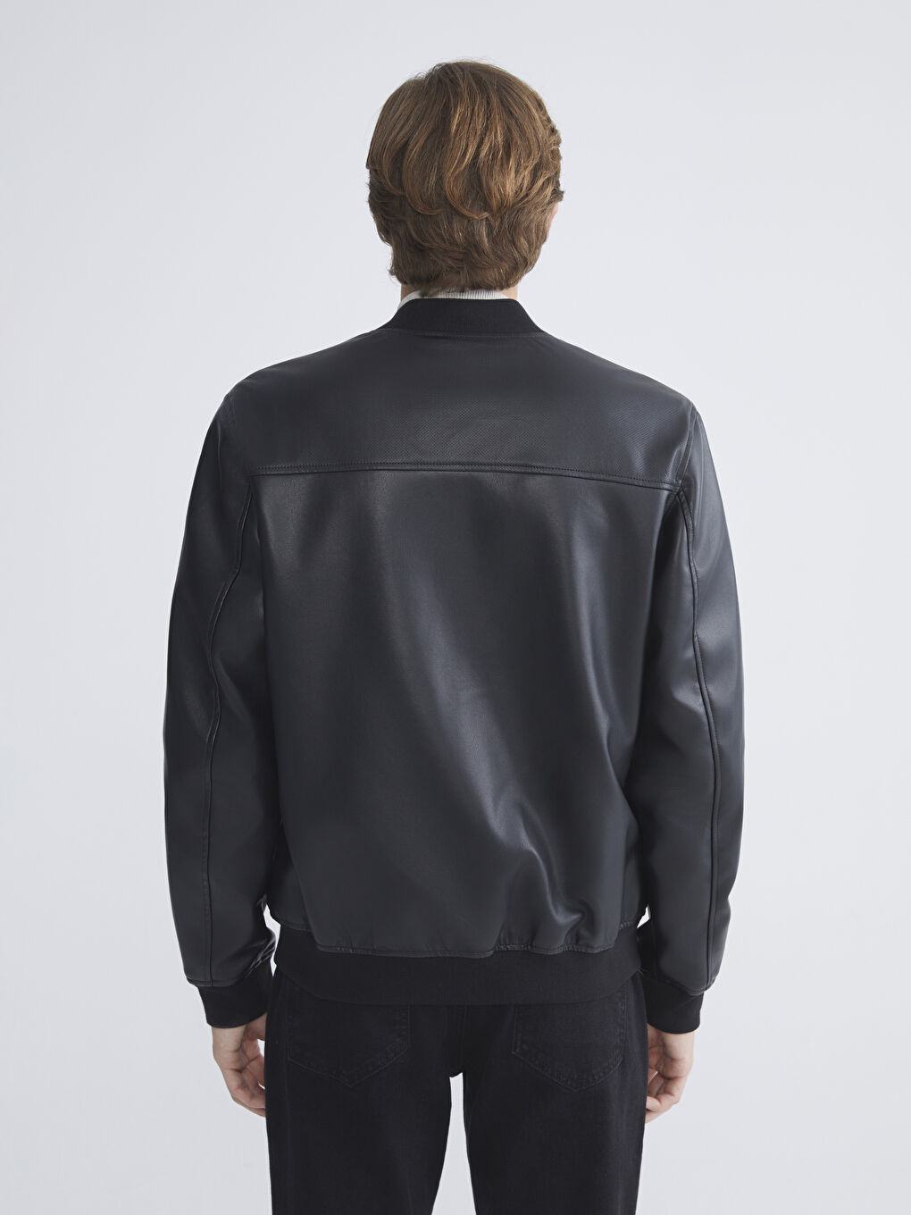 معطف جلد صناعي كلية عادي رجال-8