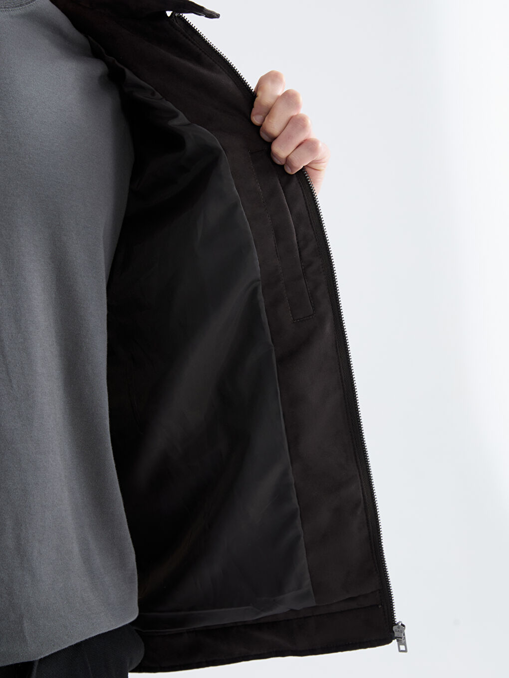 Kahverengi Standart Kalıp Dik Yaka Süet Erkek Mont-2