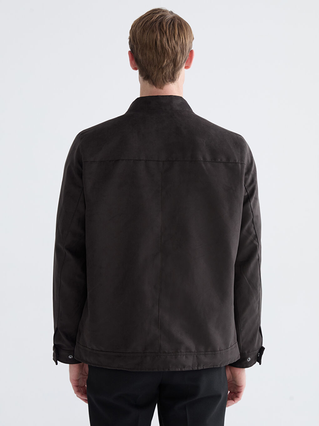 Kahverengi Standart Kalıp Dik Yaka Süet Erkek Mont-4