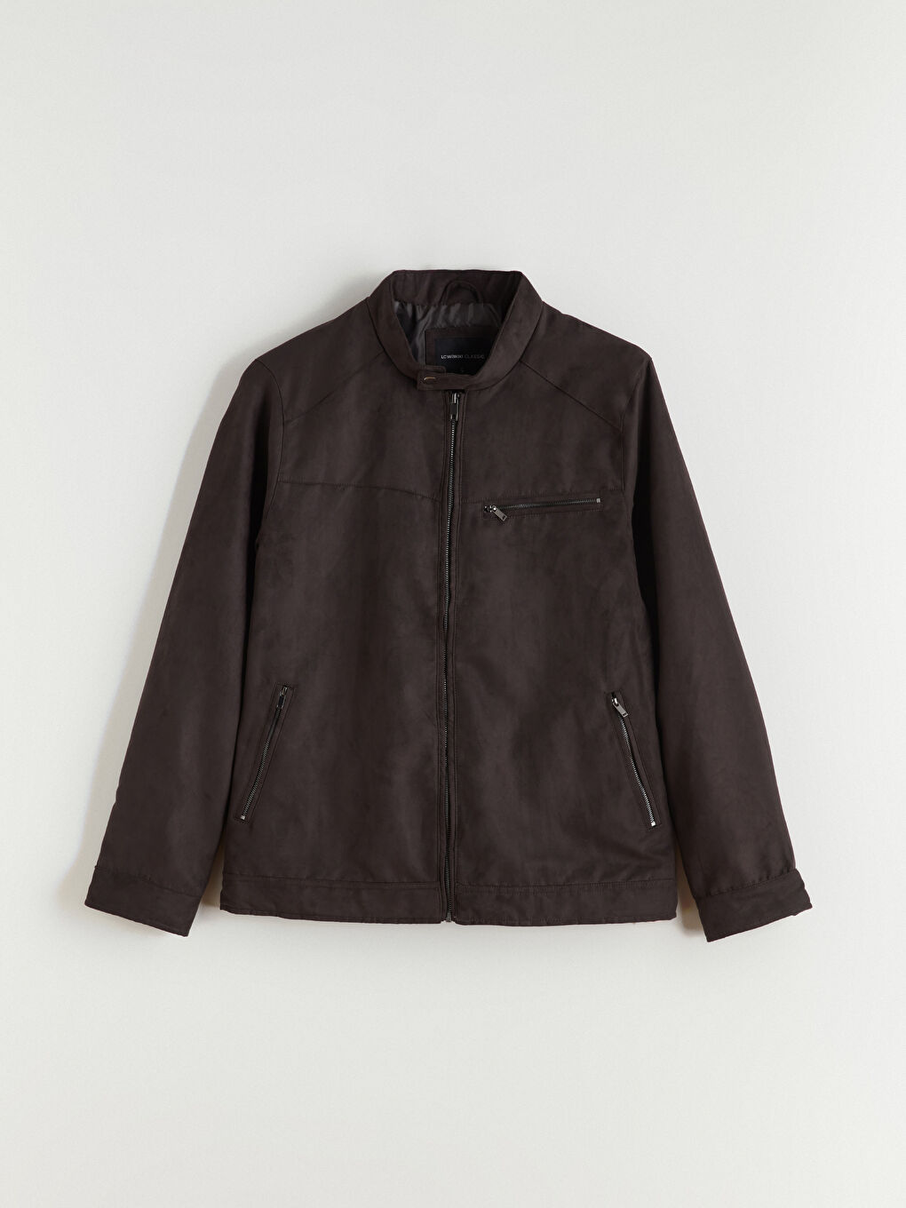 Kahverengi Standart Kalıp Dik Yaka Süet Erkek Mont-5