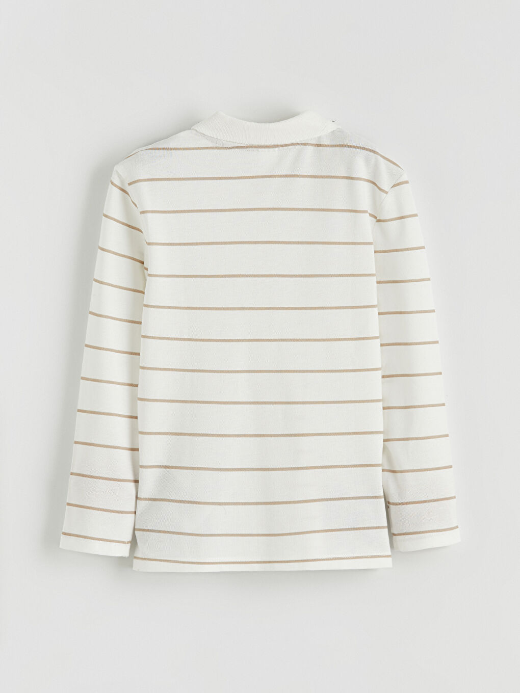 Ekru Polo Yaka Çizgili Erkek Çocuk Tişört-1