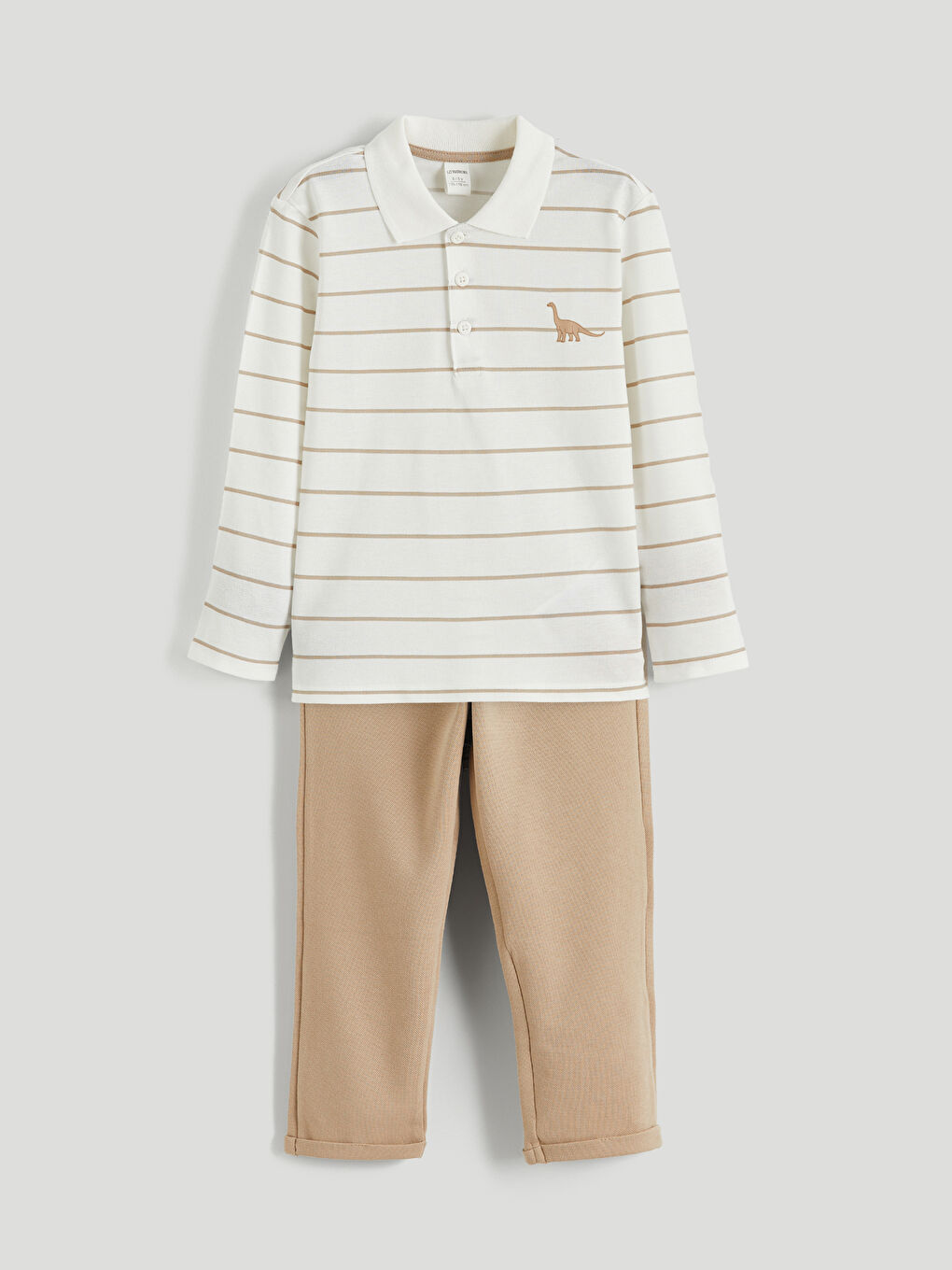 Ekru Polo Yaka Erkek Çocuk Tişört ve Pantolon