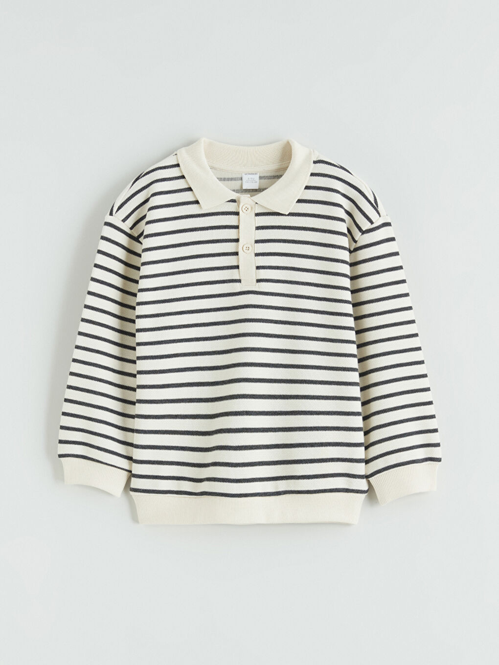 Bej Polo Yaka Çizgili Erkek Çocuk Sweatshirt