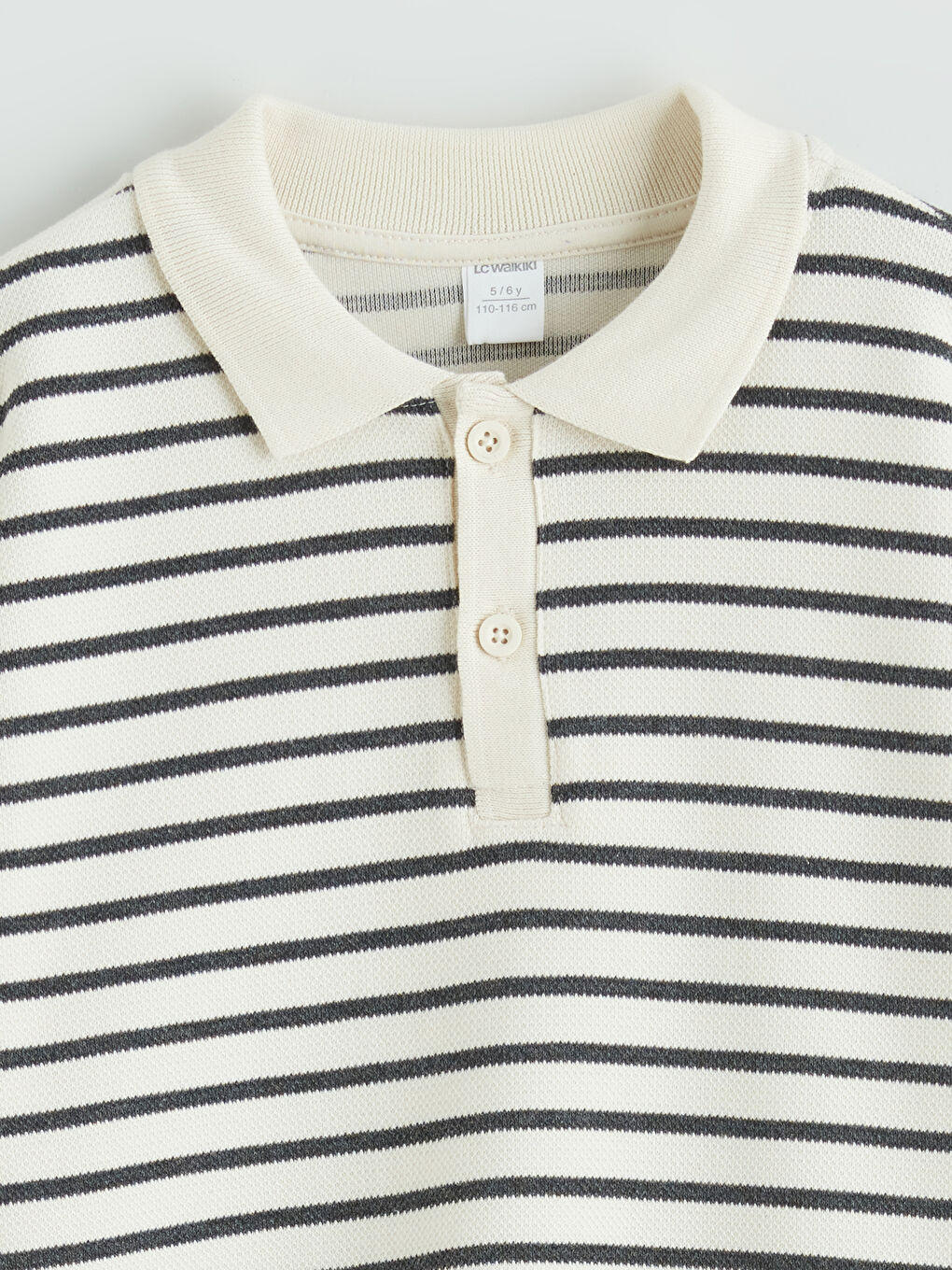 Bej Polo Yaka Çizgili Erkek Çocuk Sweatshirt-1