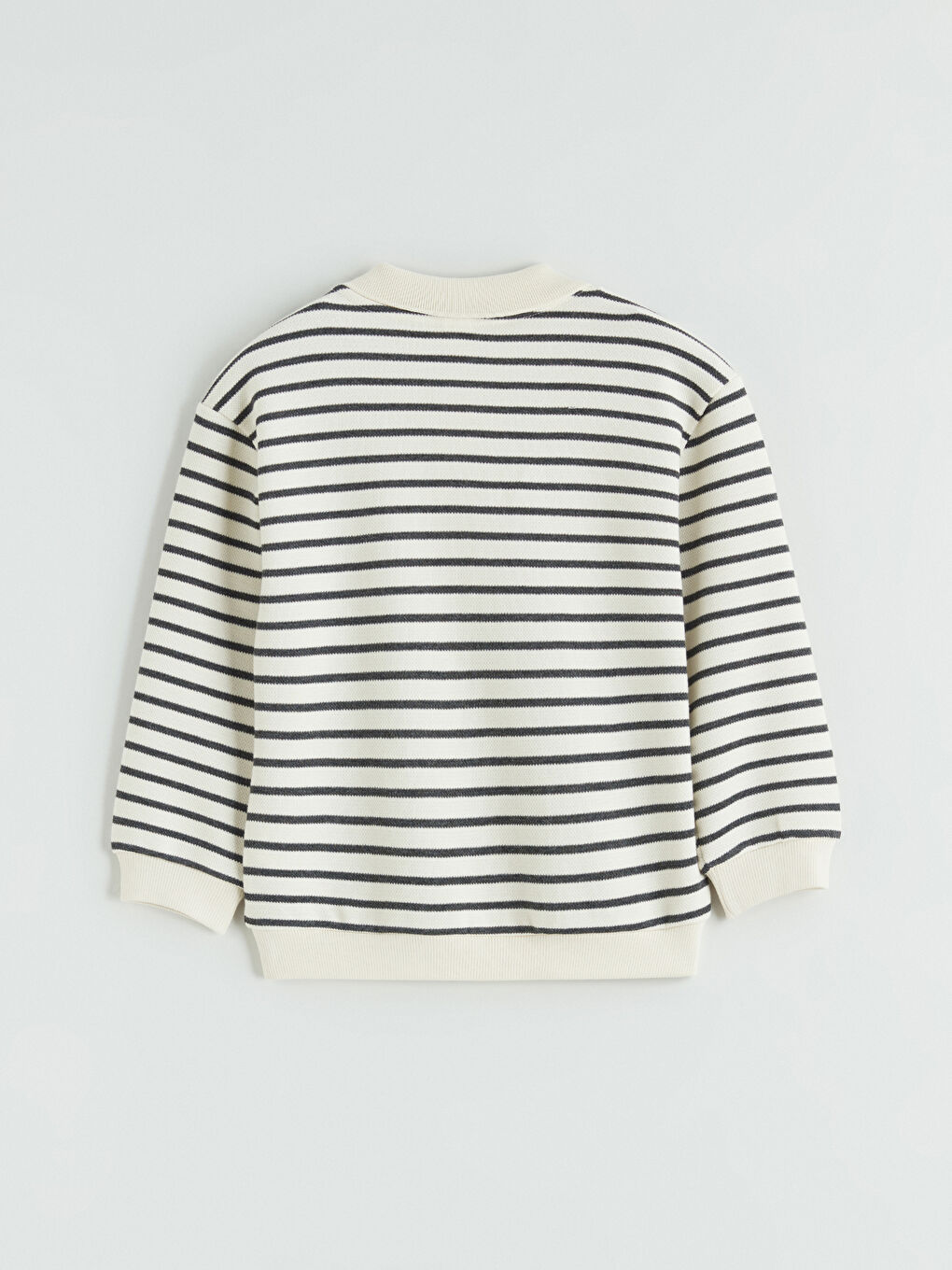 Bej Polo Yaka Çizgili Erkek Çocuk Sweatshirt-2