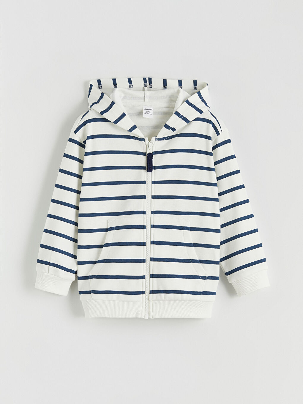 Ekru Kapüşonlu Çizgili Erkek Çocuk Fermuarlı Sweatshirt