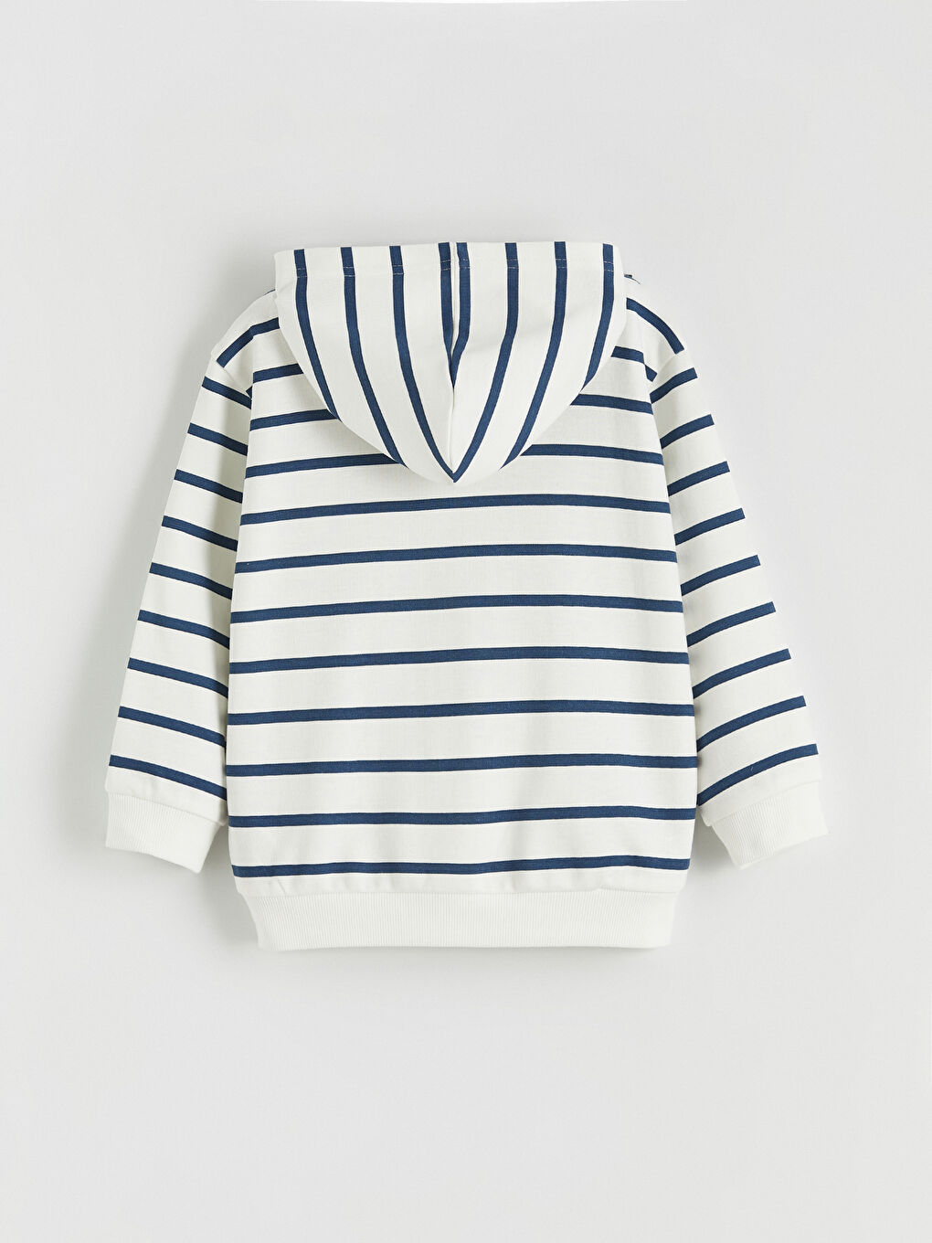 Ekru Kapüşonlu Çizgili Erkek Çocuk Fermuarlı Sweatshirt-1