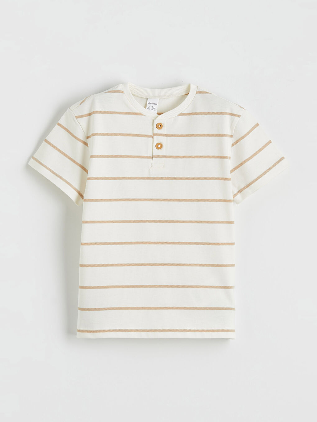 Ekru Bisiklet Yaka Çizgili Erkek Çocuk Tişört