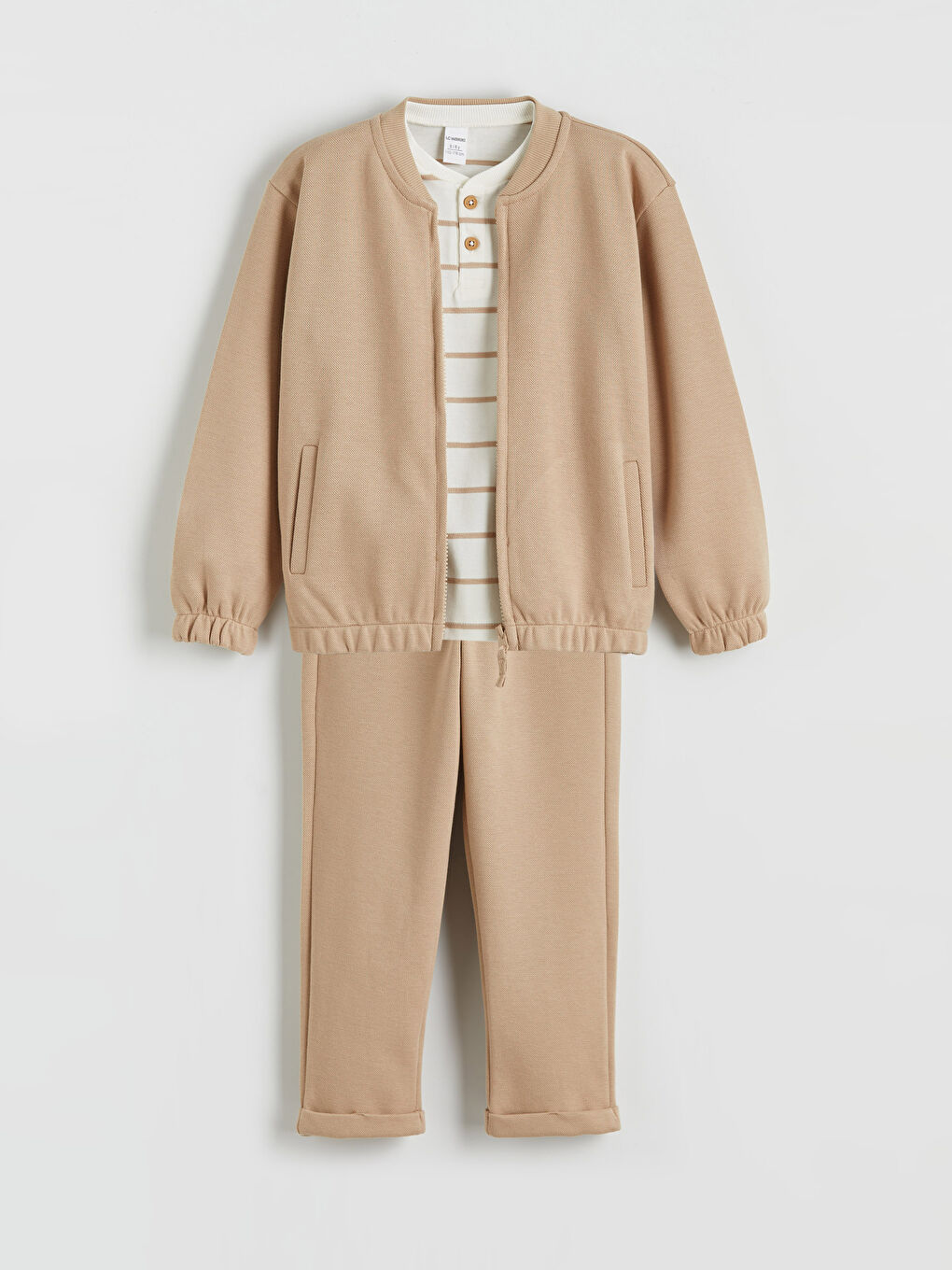 Bej Bisiklet Yaka Erkek Çocuk Takım 3'lü 