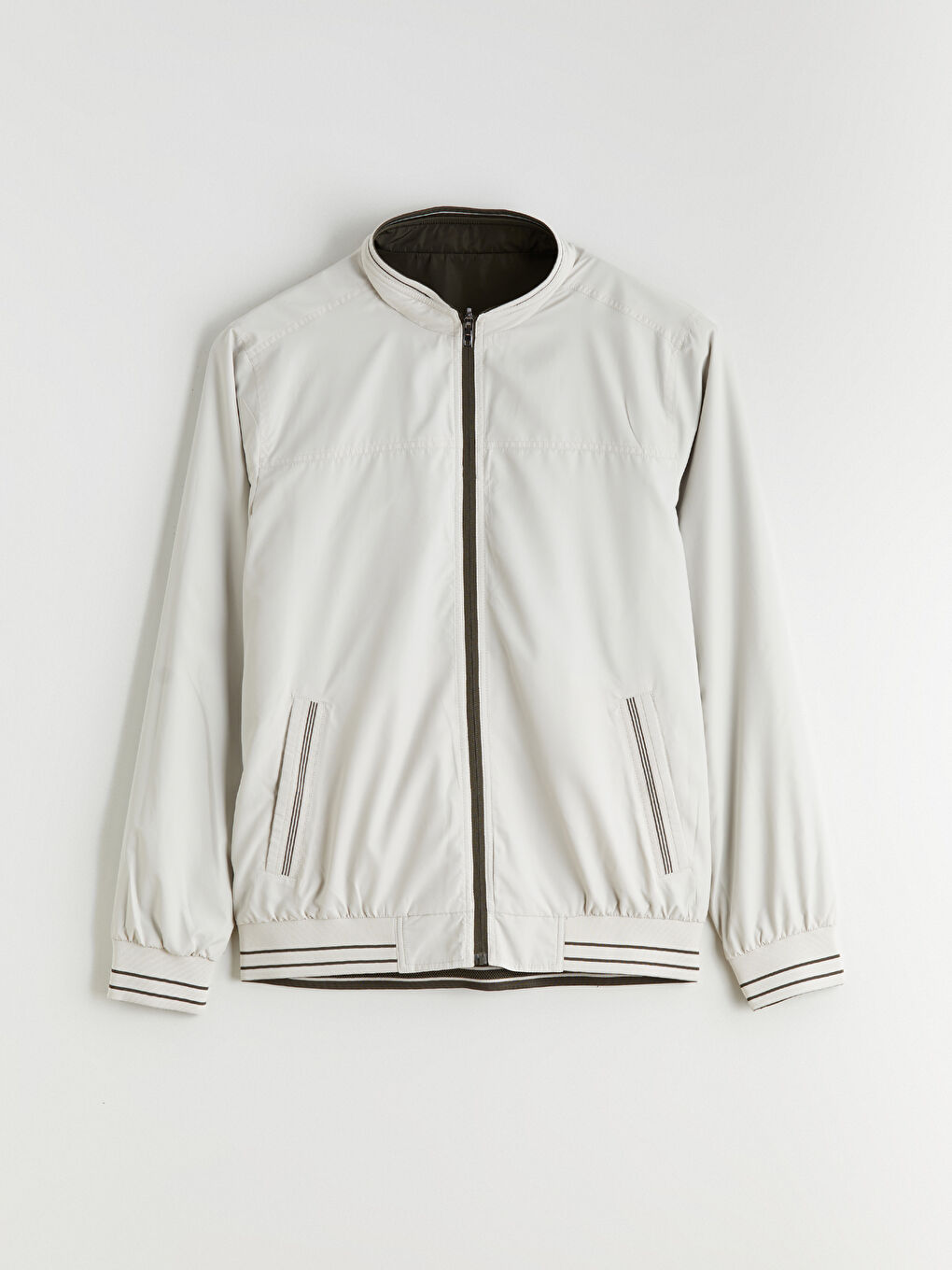 Haki Standart Kalıp Dik Yaka Erkek Mont-11