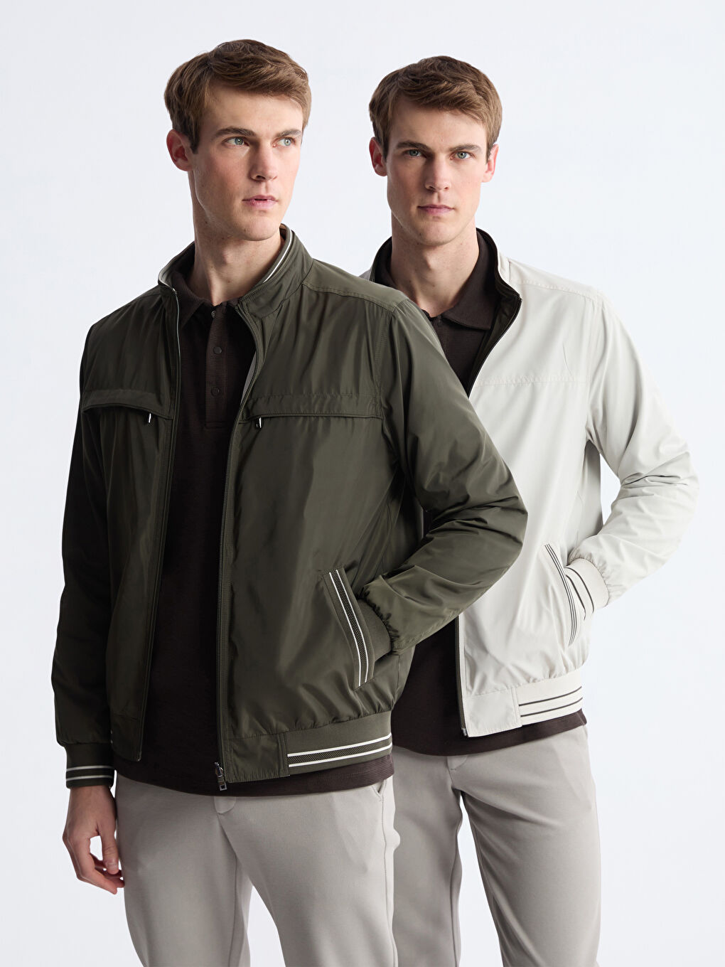 Haki Standart Kalıp Dik Yaka Erkek Mont