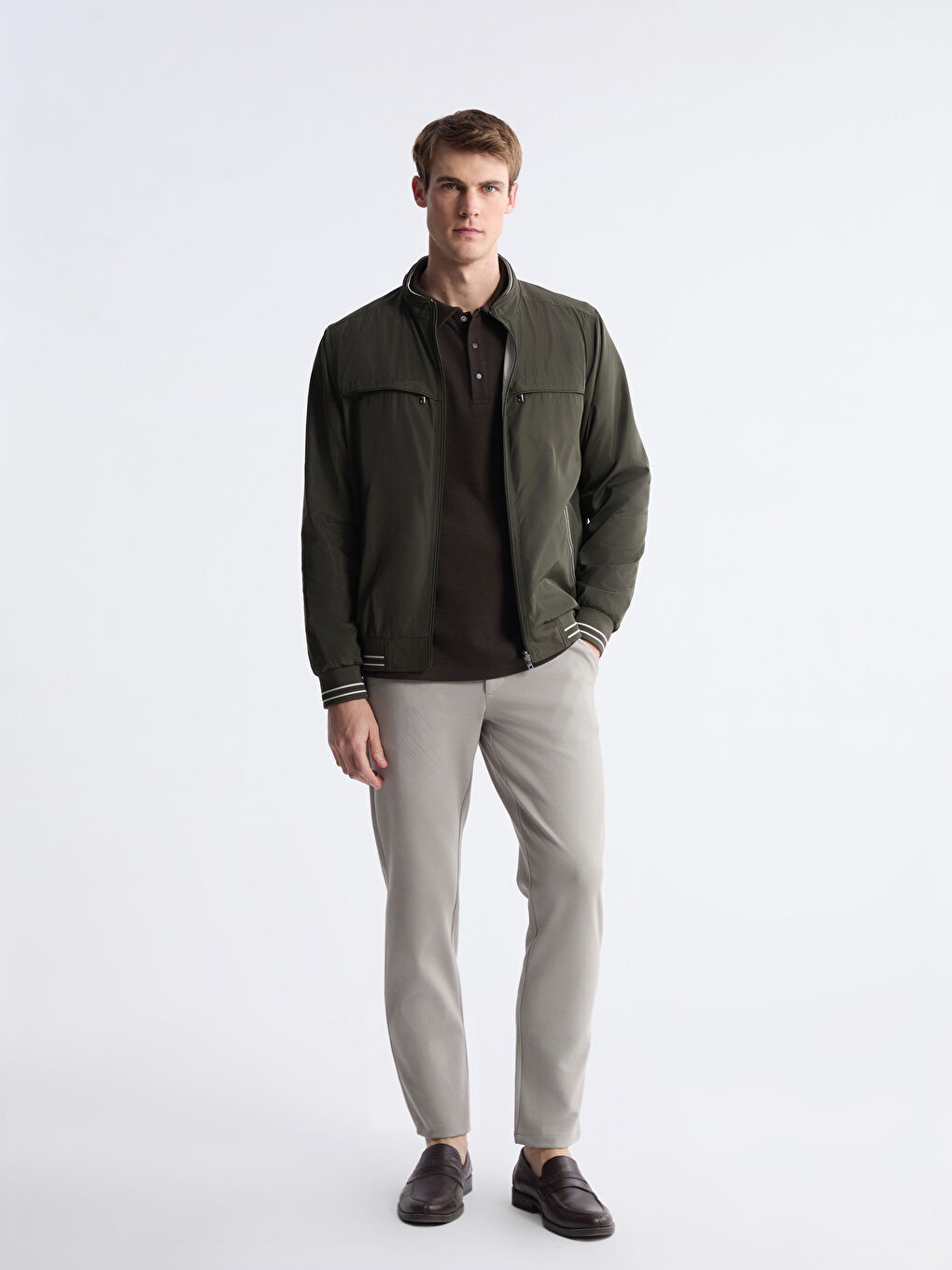 Haki Standart Kalıp Dik Yaka Erkek Mont-3