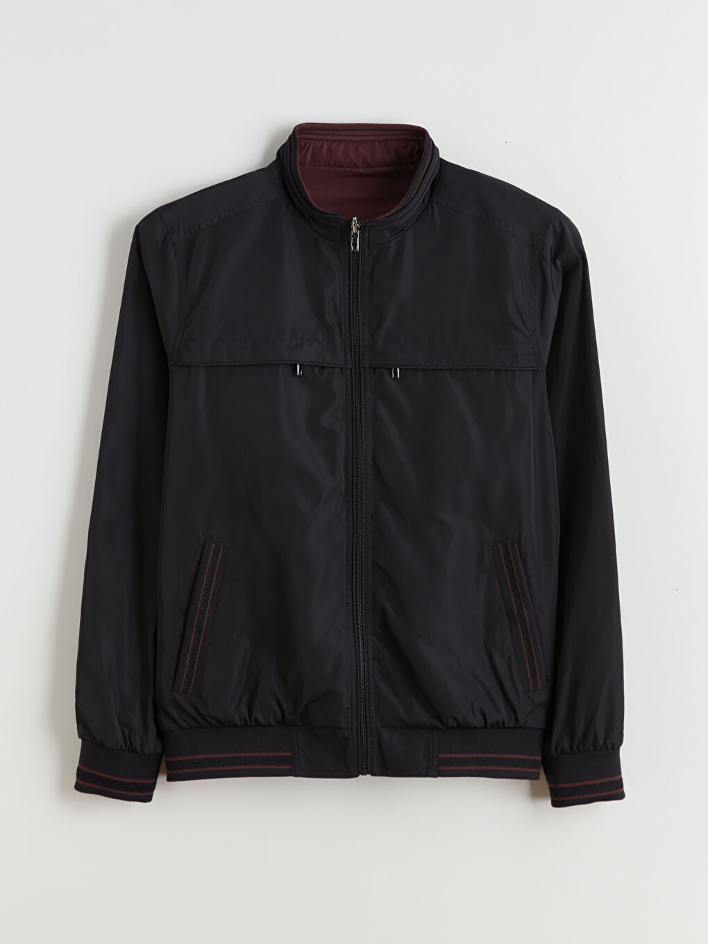 Siyah Standart Kalıp Dik Yaka Çift Taraflı Erkek Mont-7