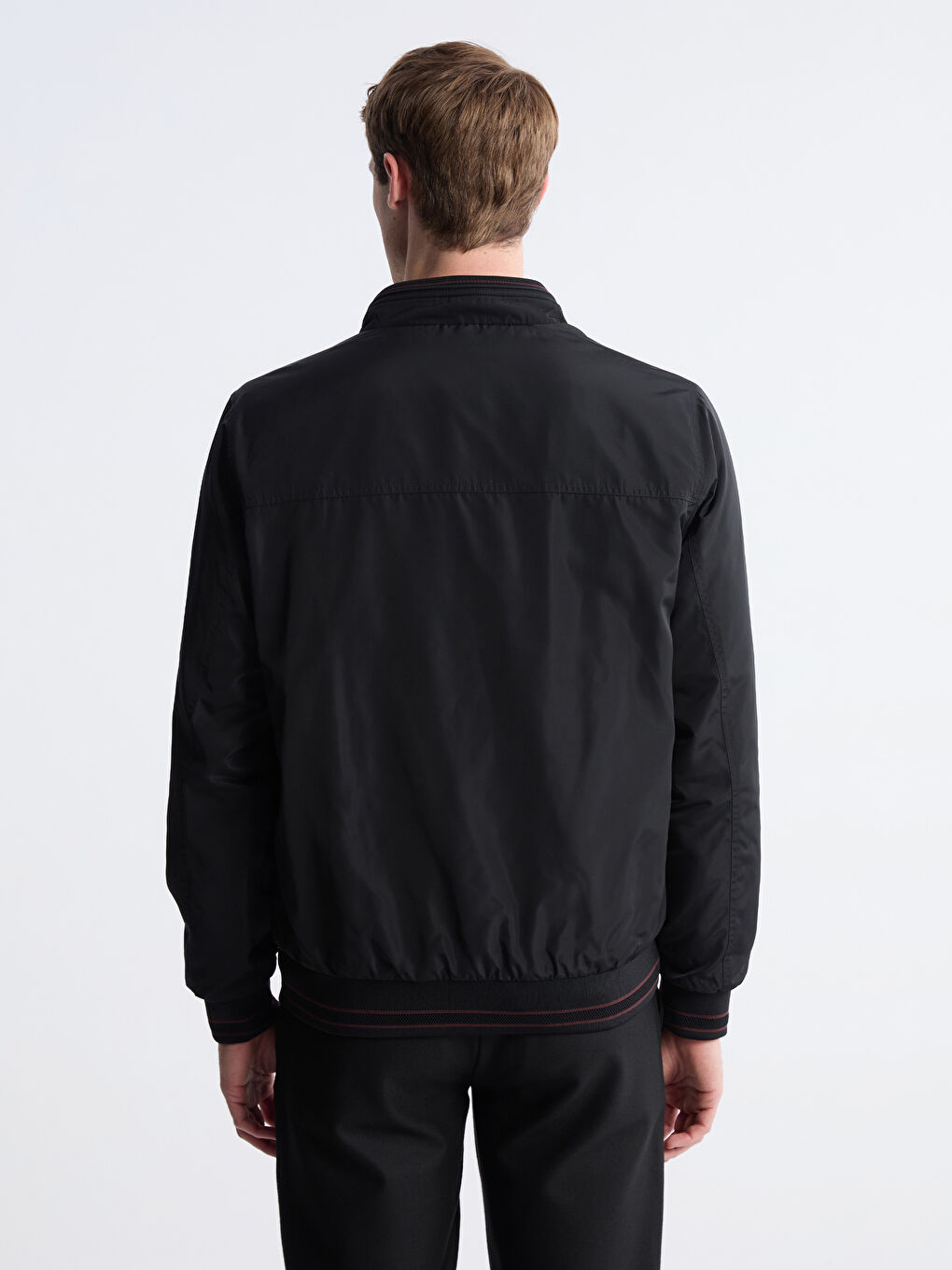 Siyah Standart Kalıp Dik Yaka Çift Taraflı Erkek Mont-6