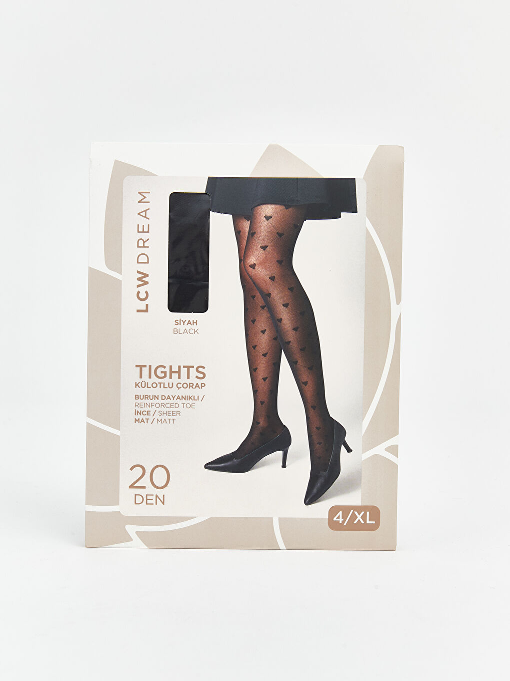 Siyah 20 Denye Kalp Desenli Kadın Külotlu Çorap
