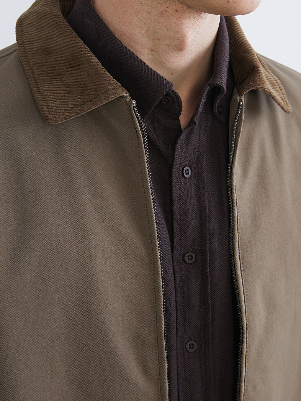 Bej Standart Kalıp Kadife Yaka Erkek Mont-2