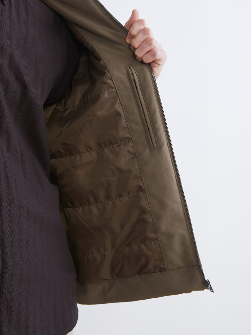 Bej Standart Kalıp Kadife Yaka Erkek Mont-3