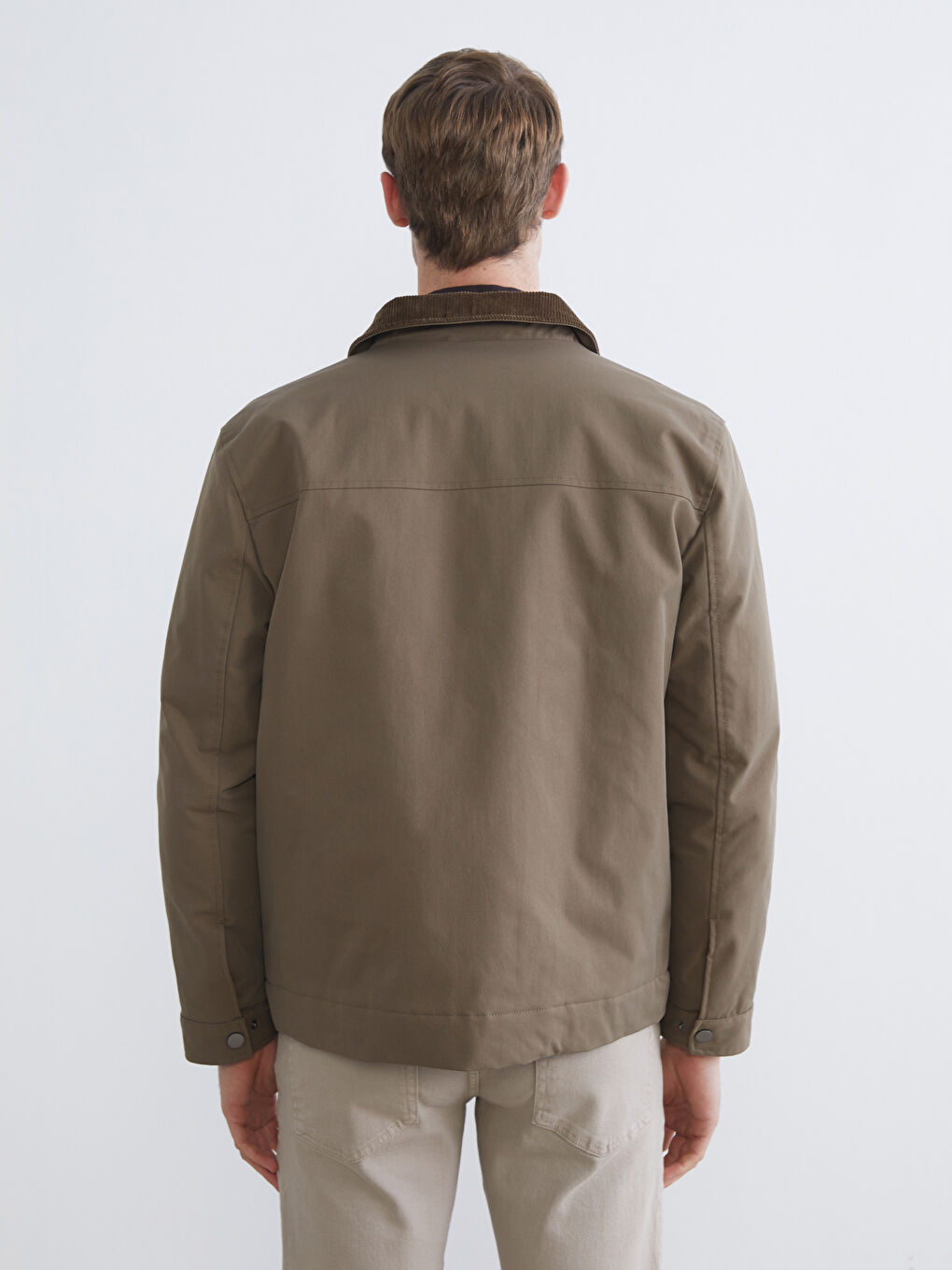 Bej Standart Kalıp Kadife Yaka Erkek Mont-5