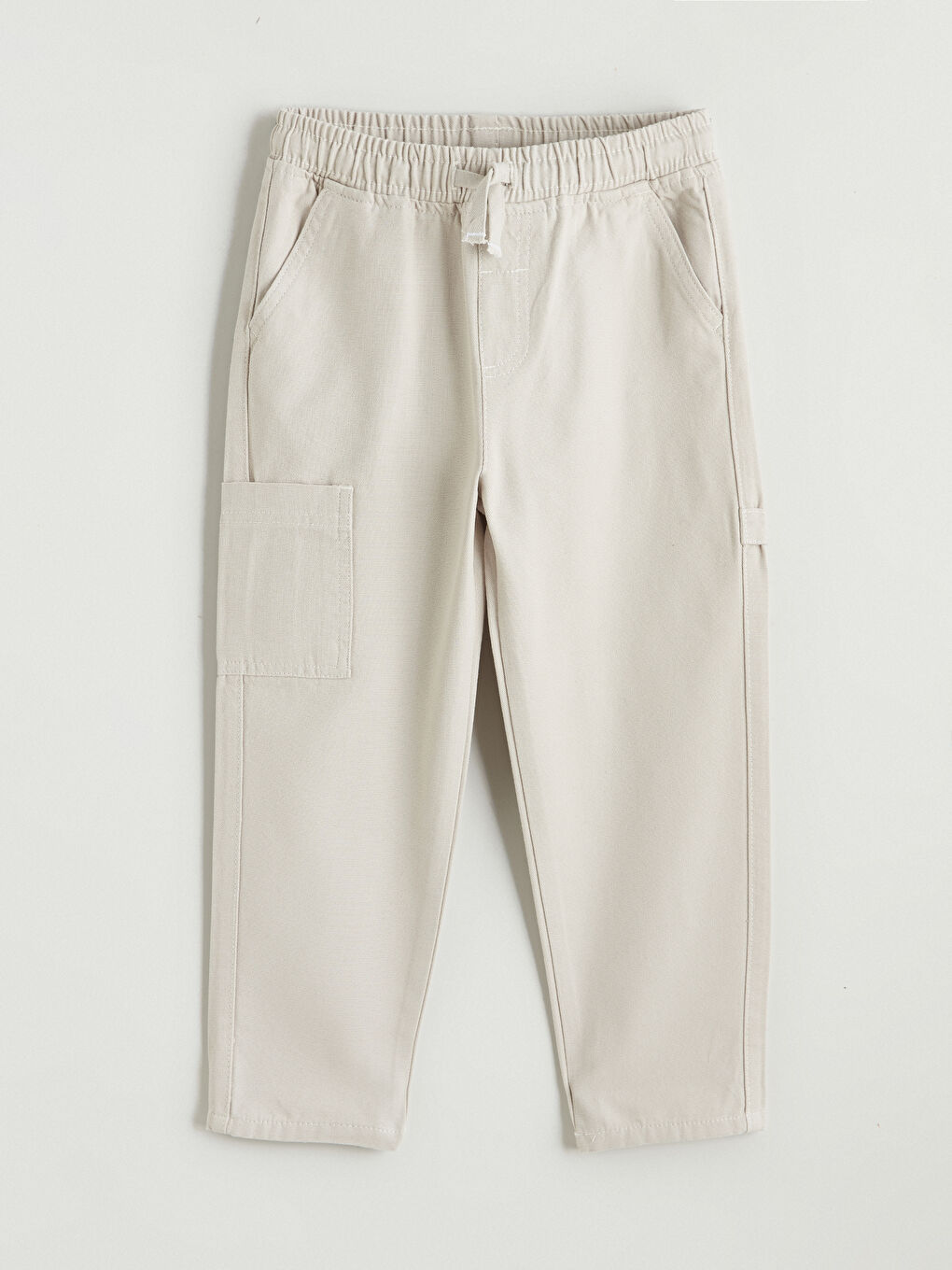 Gri Beli Lastikli Erkek Çocuk Kargo Kanvas Pantolon