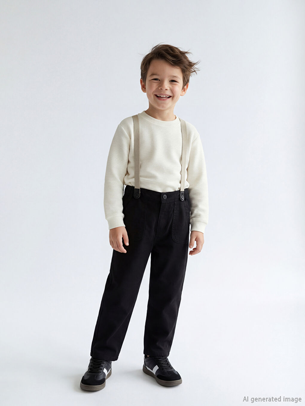 Siyah Beli Lastikli Askılı Erkek Çocuk Pantolon