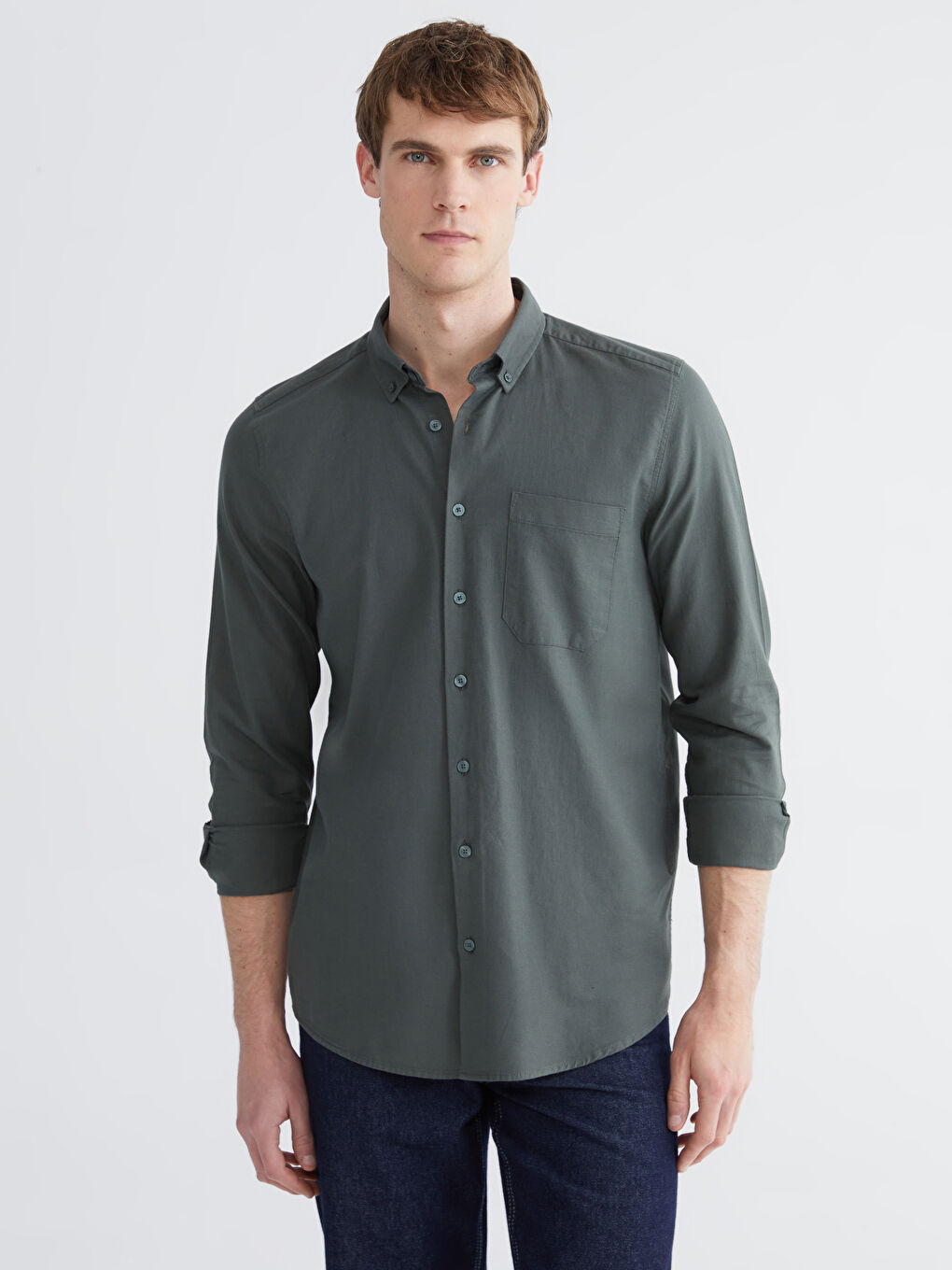 Yeşil Regular Fit Gabardin Erkek Gömlek