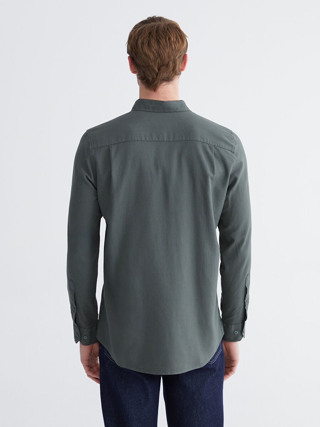 Yeşil Regular Fit Gabardin Erkek Gömlek-3