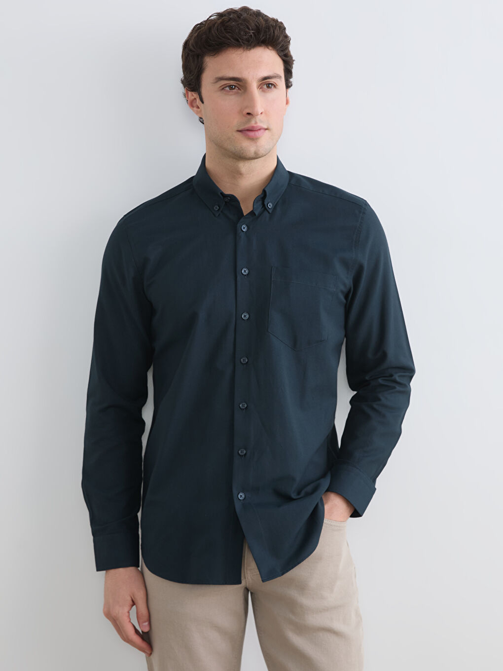 Lacivert Regular Fit Armürlü Erkek Gömlek