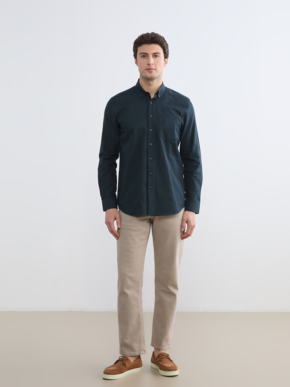 Lacivert Regular Fit Armürlü Erkek Gömlek-1