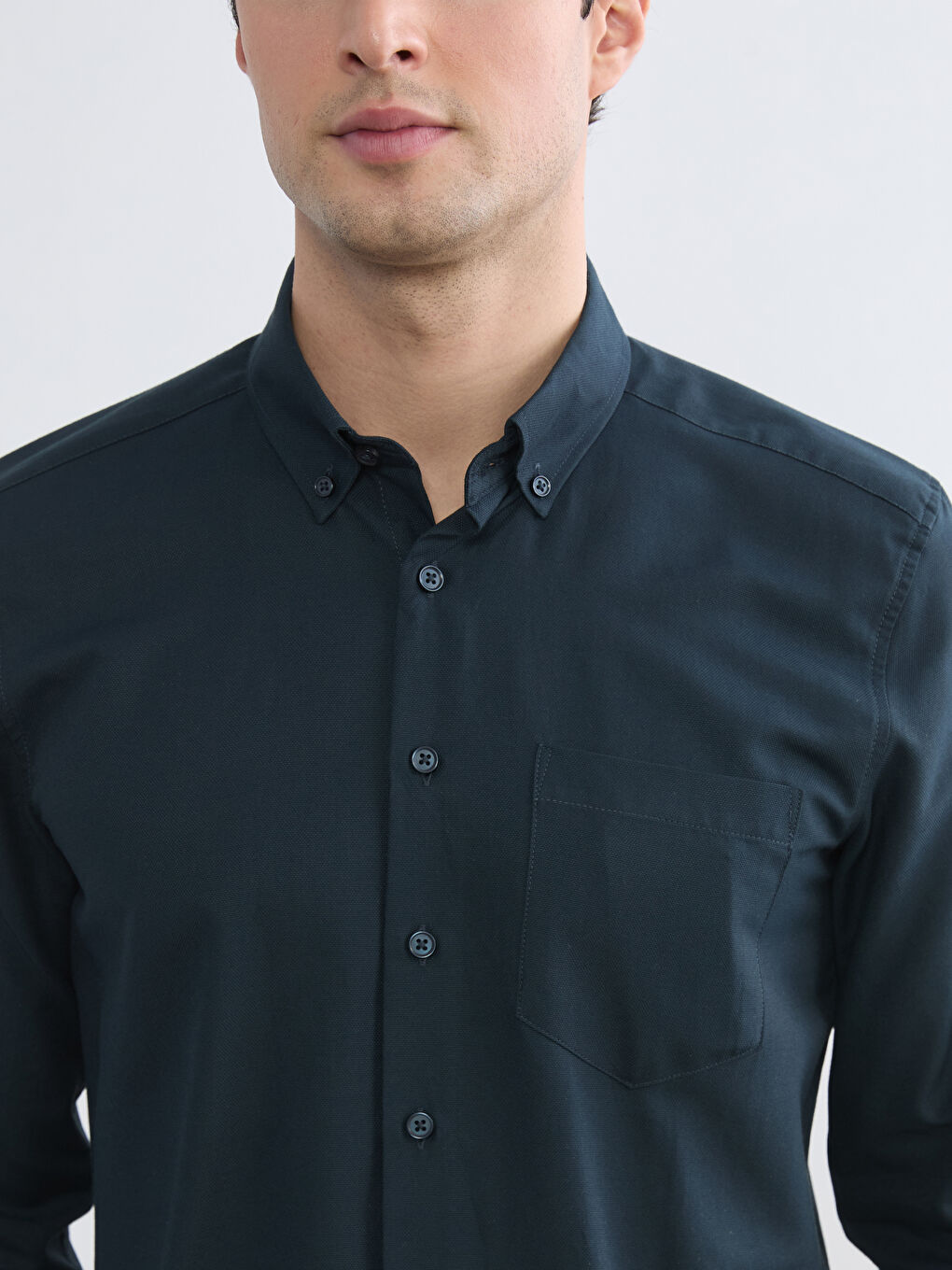 Lacivert Regular Fit Armürlü Erkek Gömlek-2