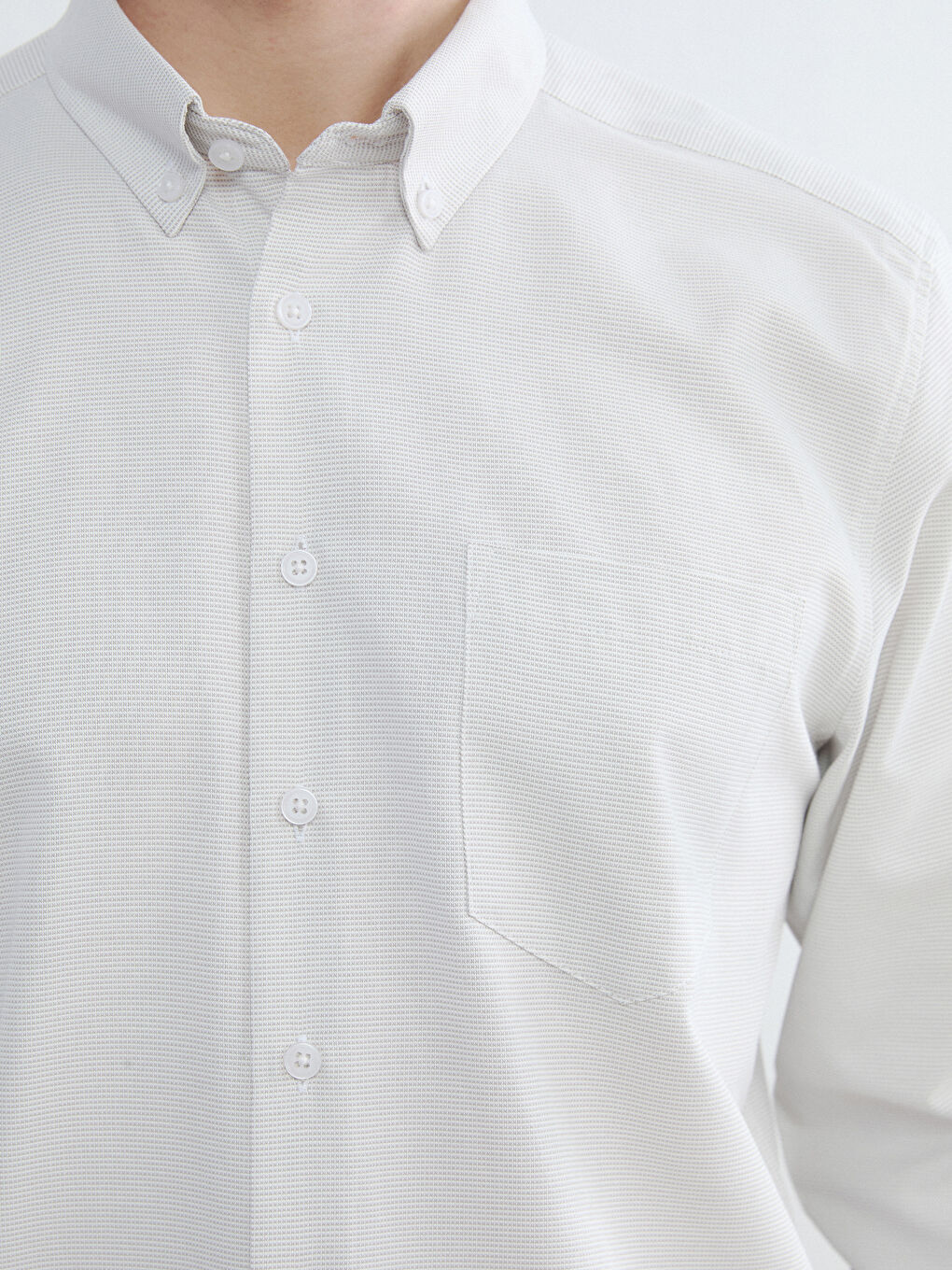 Bej Regular Fit Armürlü Erkek Gömlek-2