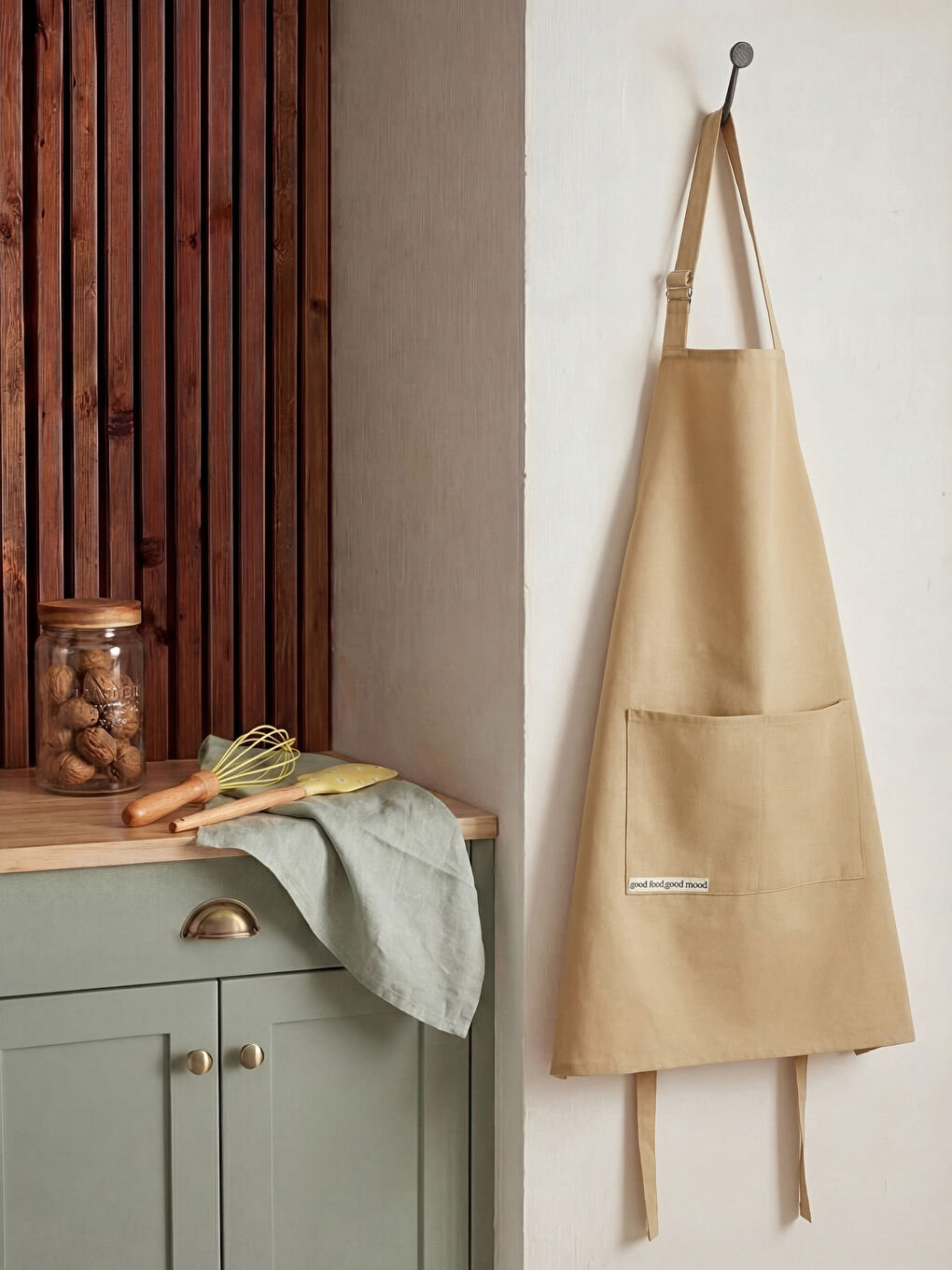 Bej Cepli Mutfak Önlüğü